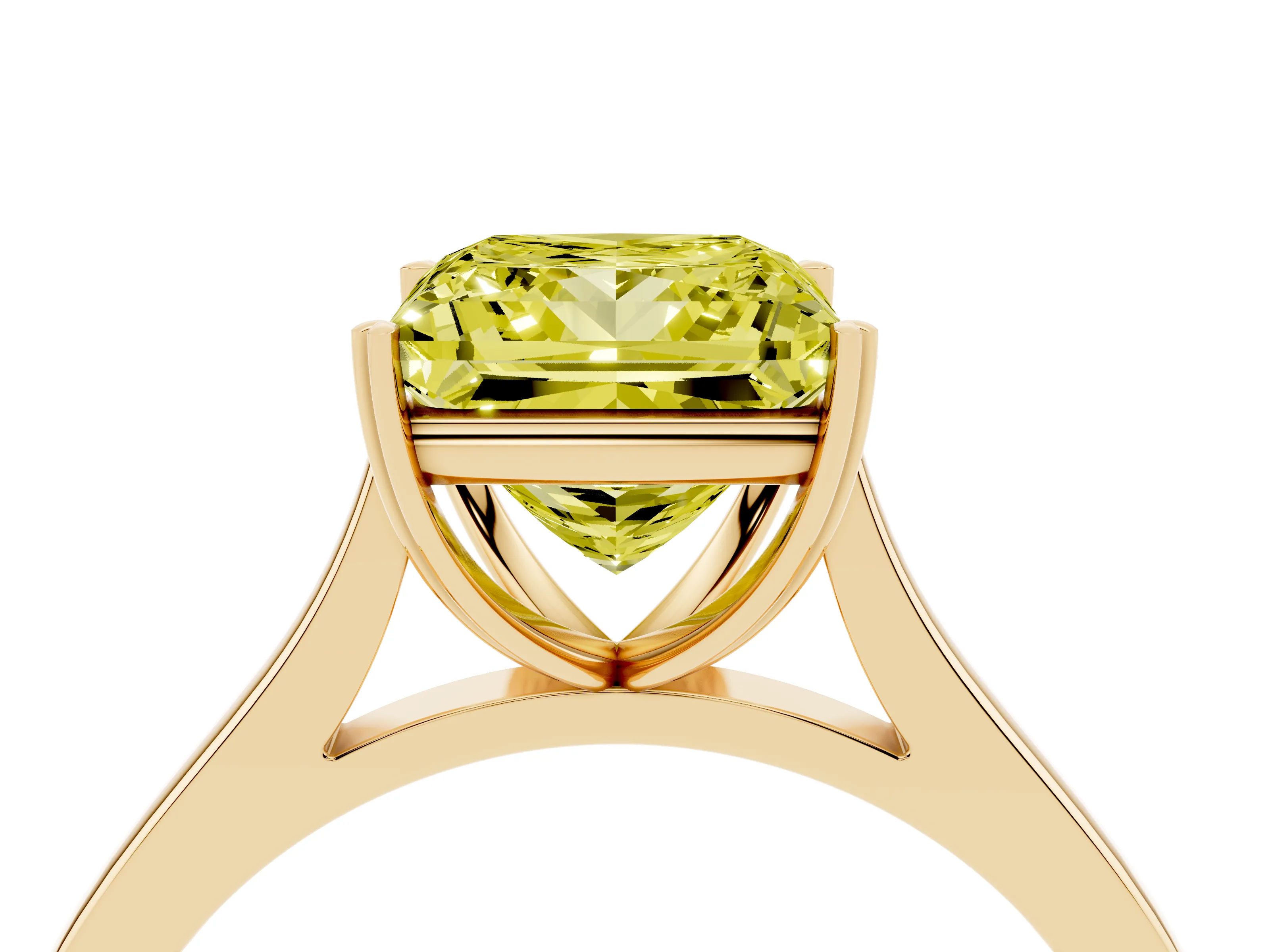 Fancy Yellow Princess Cut Diamond Solitaire Heart Prong Engagement Ring Set in Yellow gold with Tapered Band