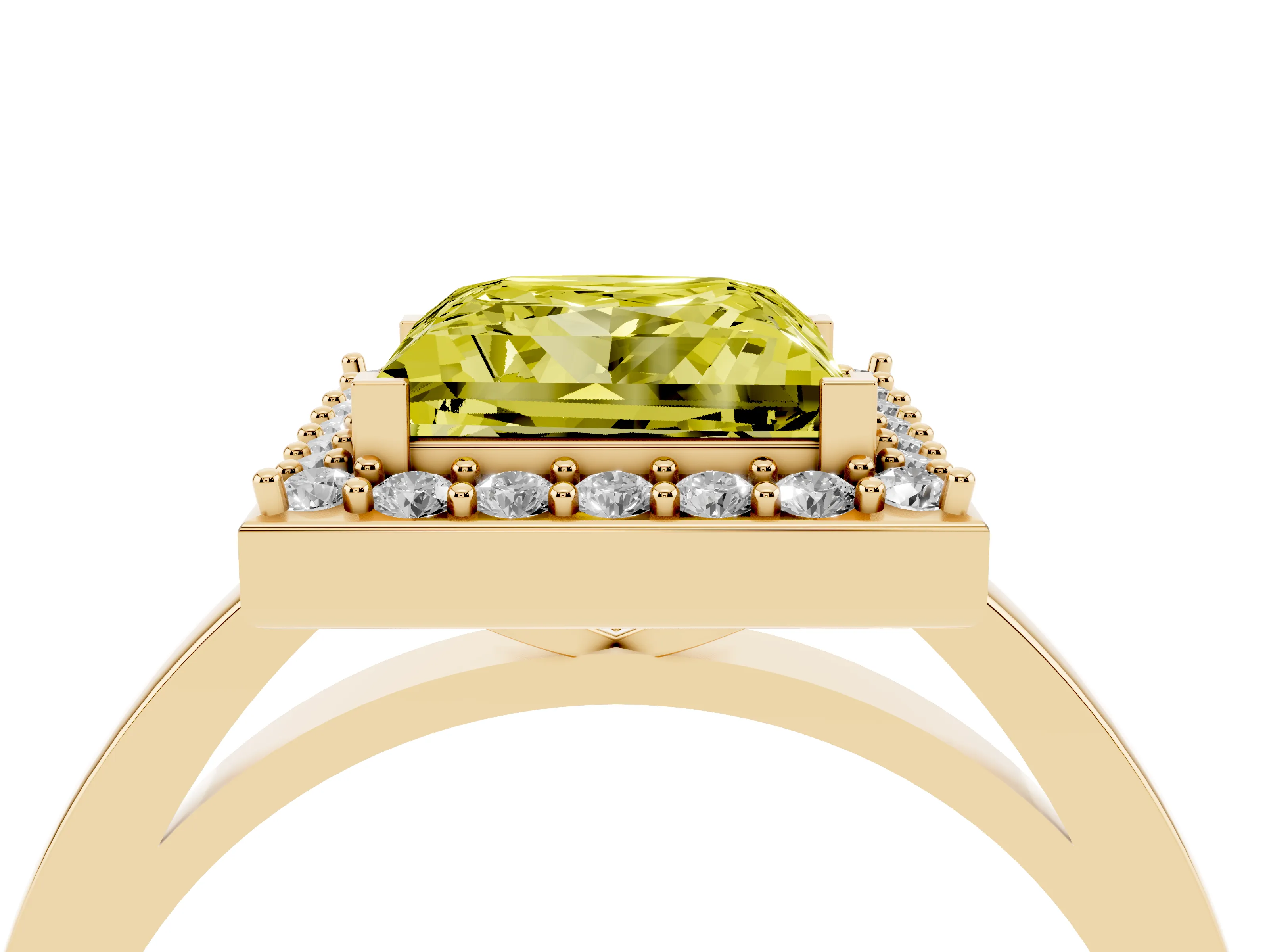 Fancy Yellow Princess Cut Diamond Halo Ring Set in Yellow gold with Solitaire Band and Prong Setting