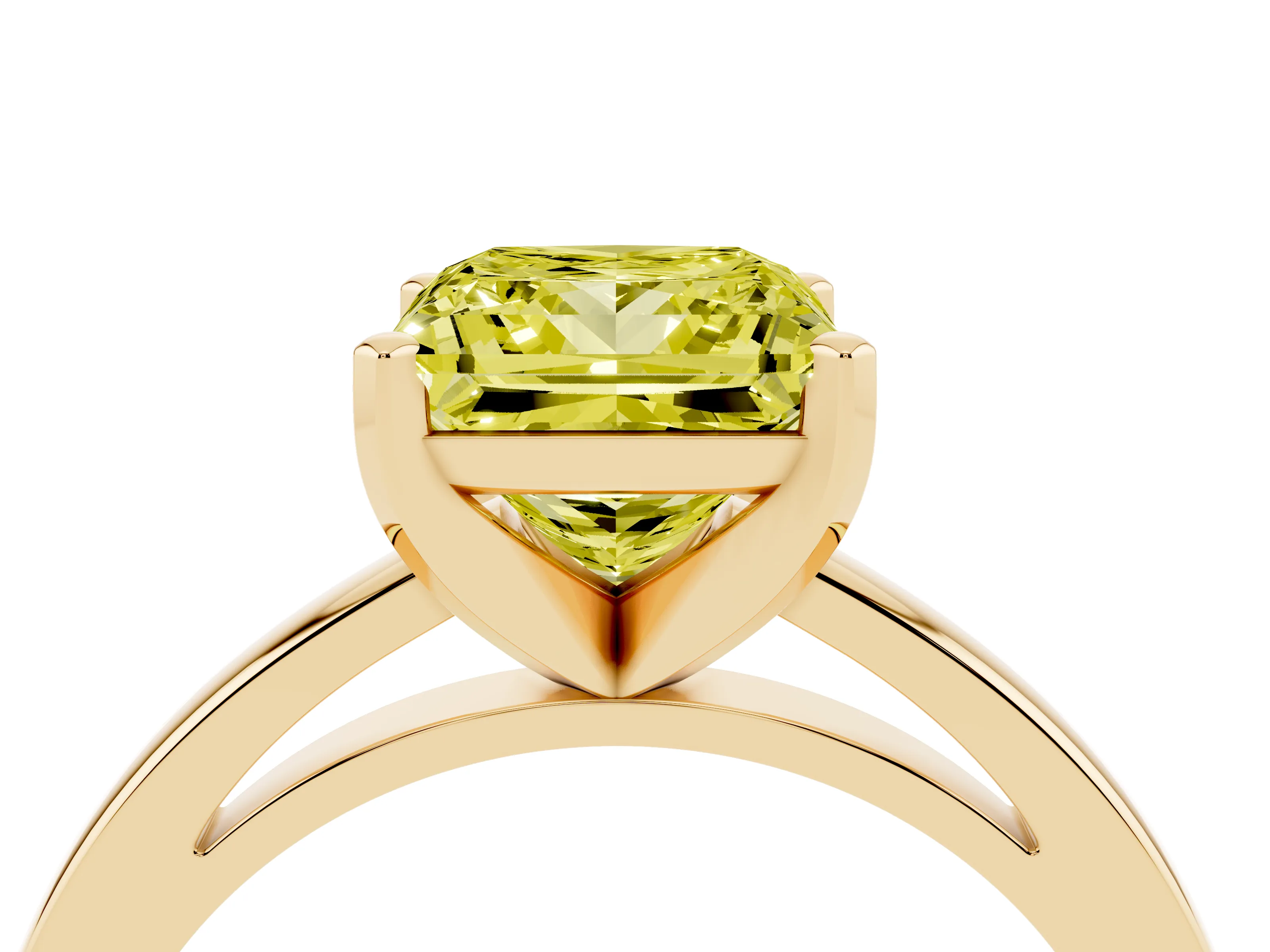 Fancy Yellow Princess Cut Diamond Solitaire Engagement Ring Set in Yellow gold with Prong Setting on a Classic Band