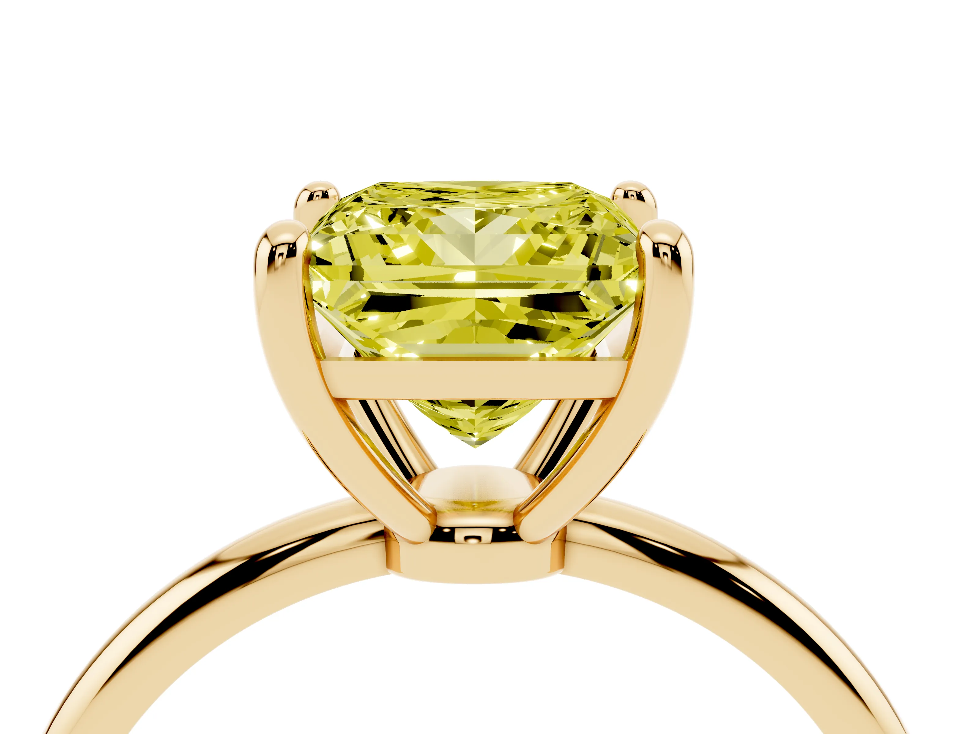 Fancy Yellow Princess Cut Diamond Solitaire Ring Set in Yellow gold with Secure Prong Setting on a Classic Band