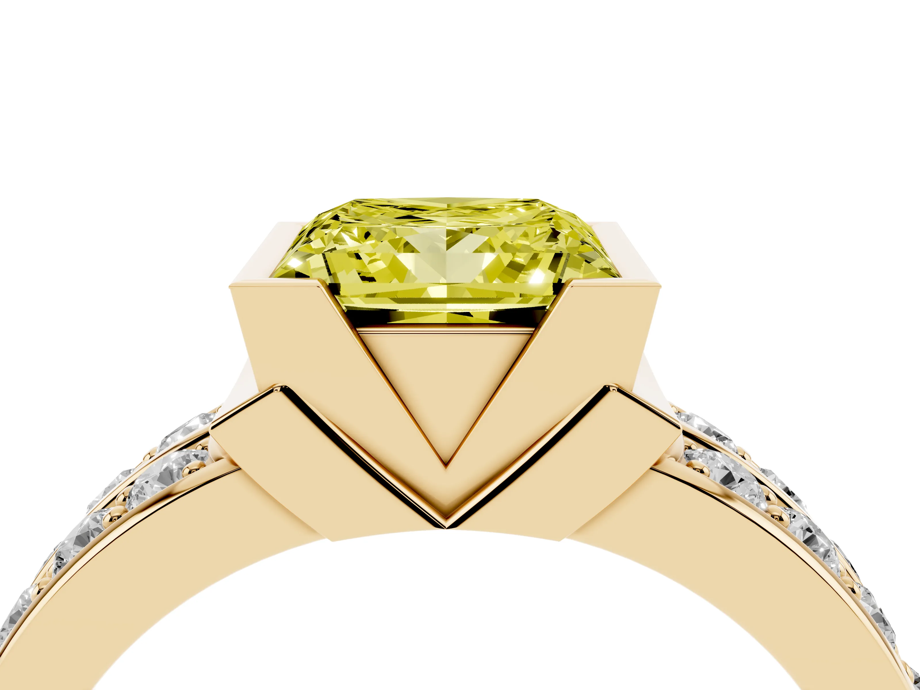 Fancy Yellow Princess Cut Diamond Wide Channel Set Band Ring Set in Yellow gold with Bezel Setting