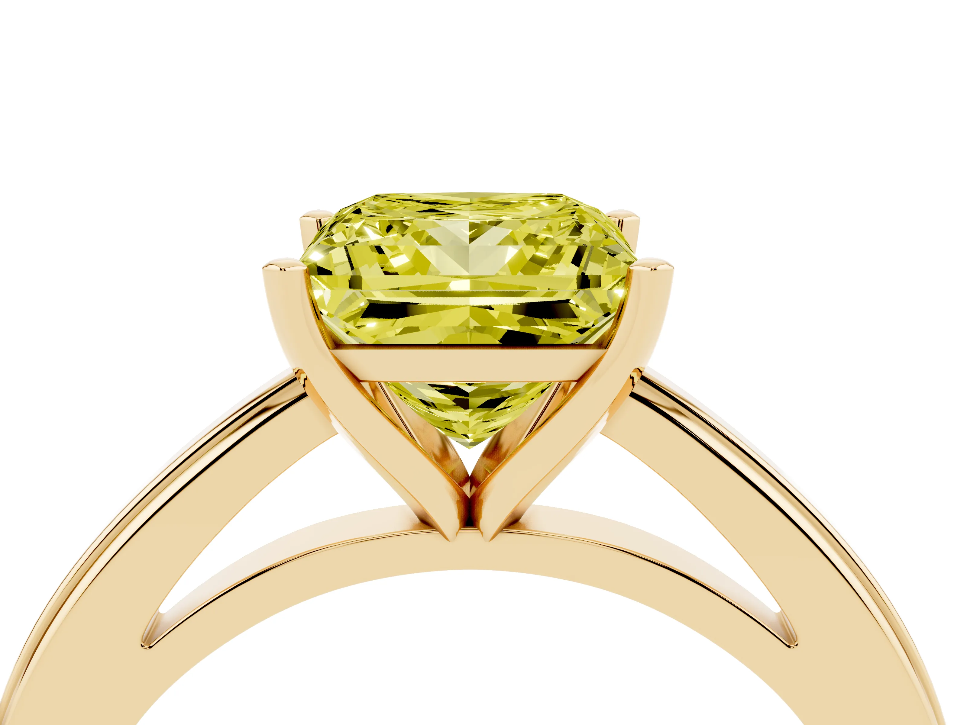 Fancy Yellow Princess Cut Diamond Solitaire Ring Set in Yellow gold with Prong Setting and Classic Band