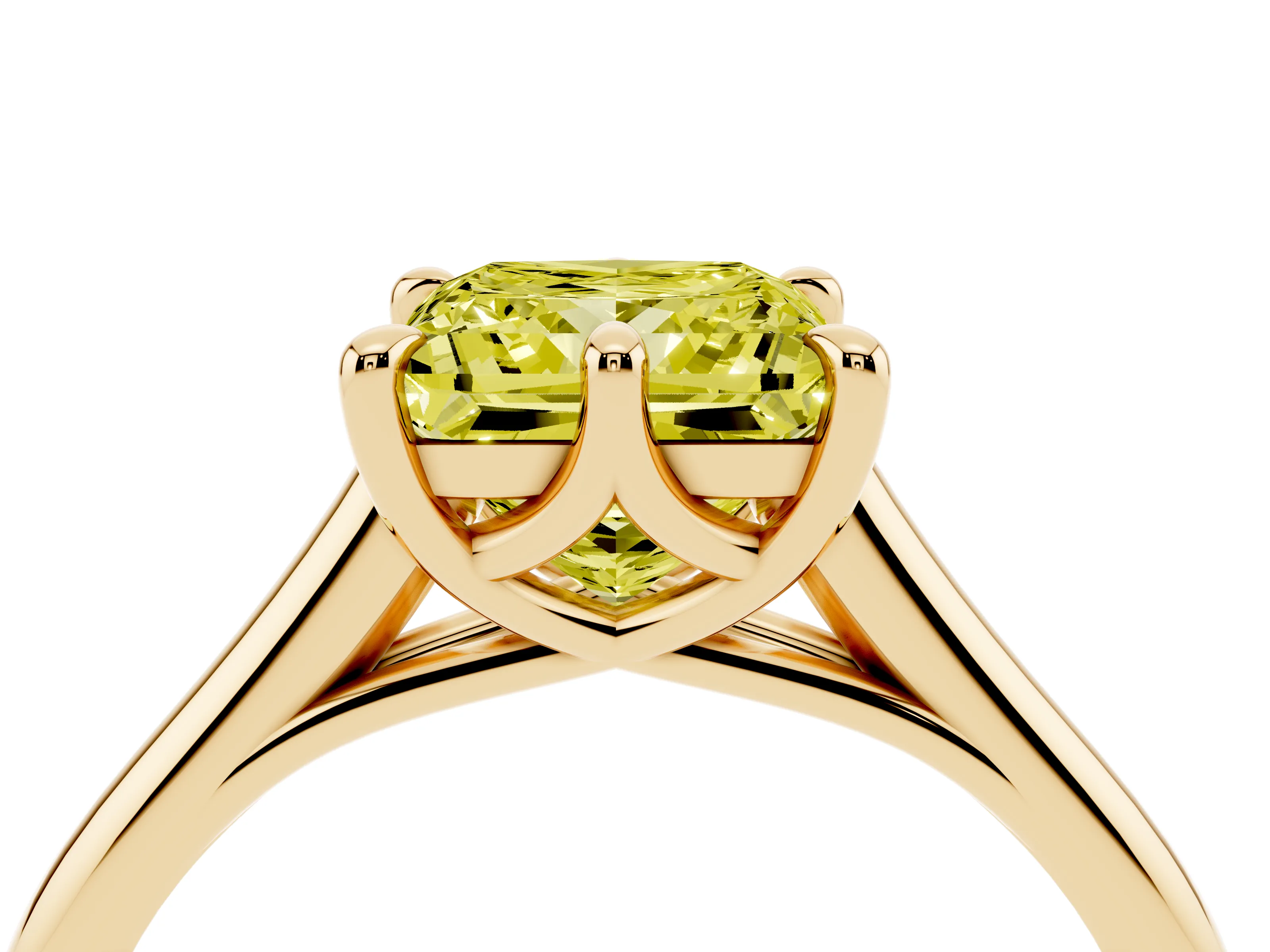 Fancy Yellow Princess Cut Diamond Solitaire Engagement Ring Set in Yellow gold with Prong Setting and Plain Classic Band