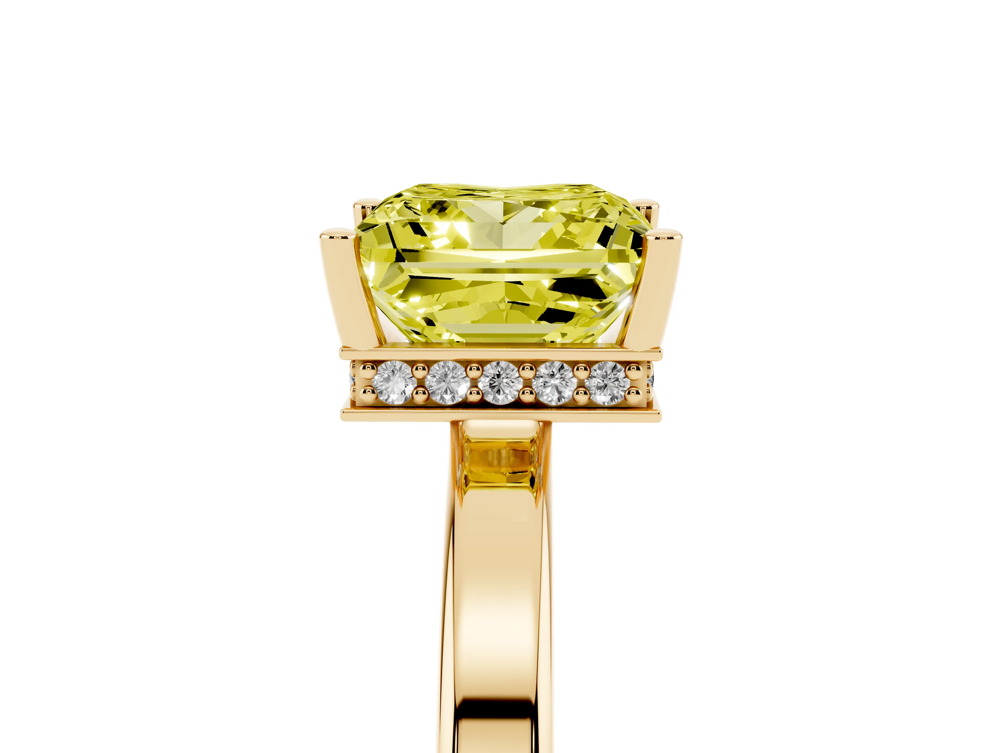 Fancy Yellow Princess Cut Diamond Solitaire Engagement Ring Set in Yellow gold with Prong Setting on a Plain Band