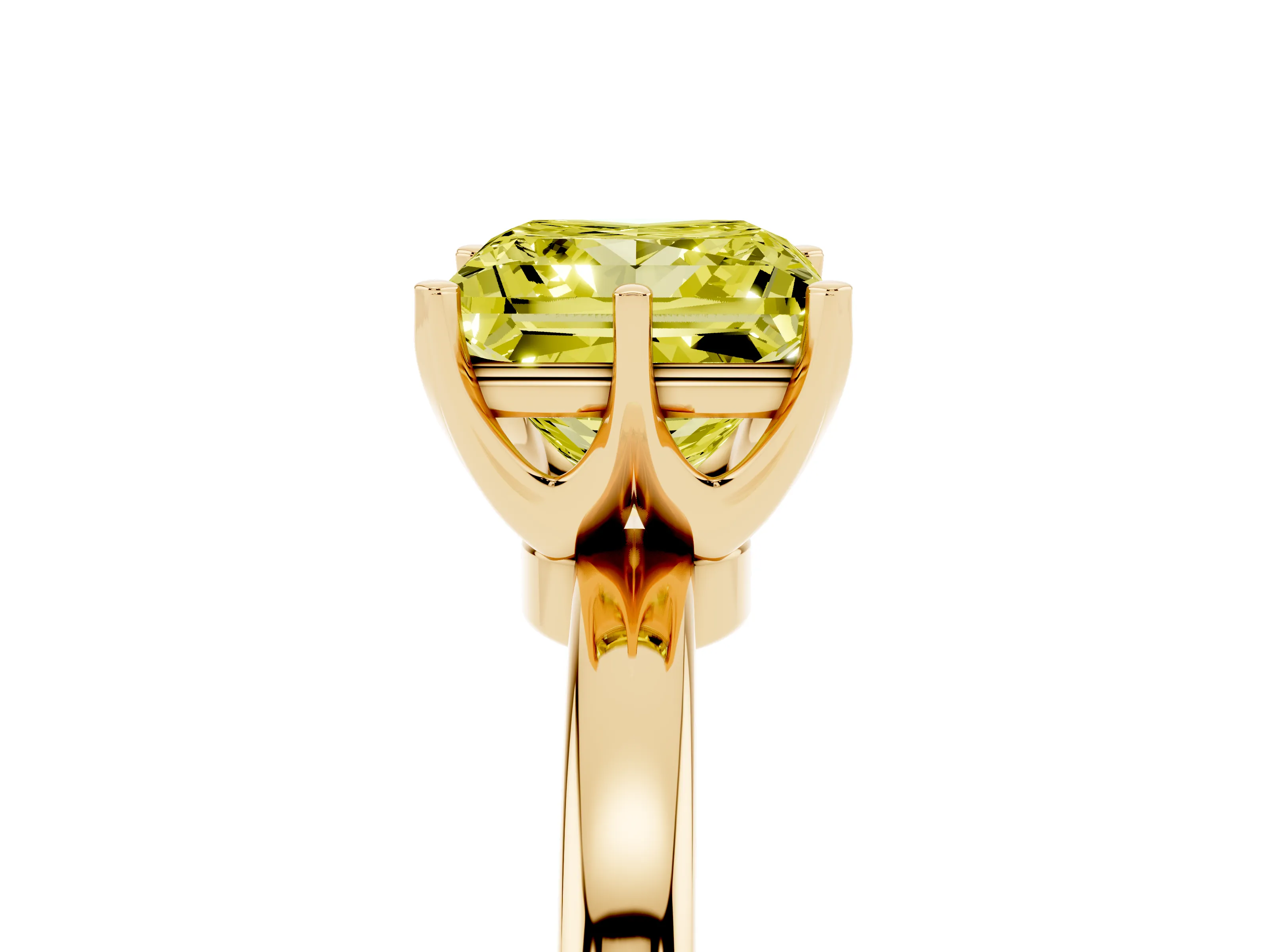 Fancy Yellow Princess Cut Diamond Solitaire Ring Set in Yellow gold with Raised Prong Setting on a Classic Band