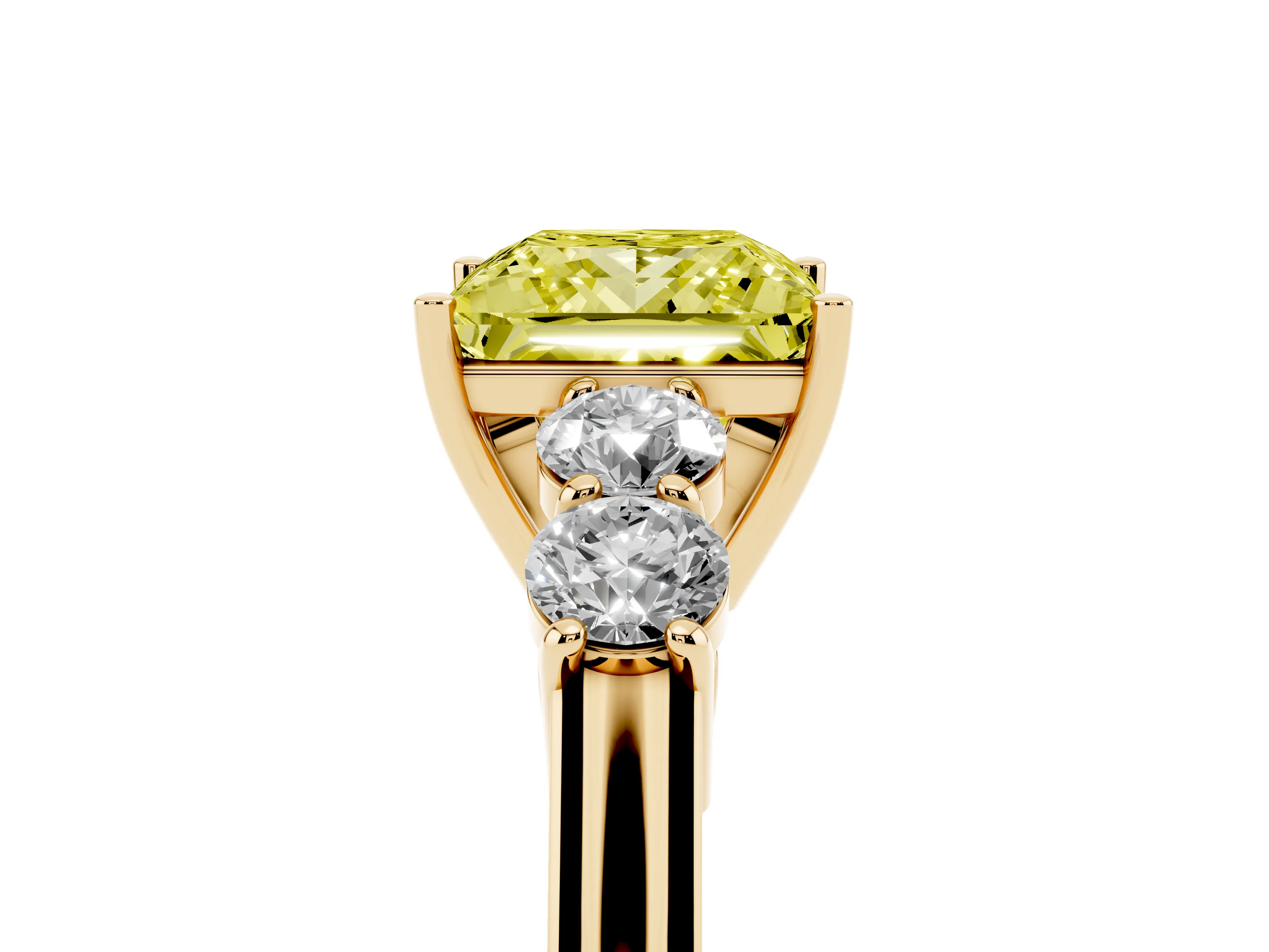 Fancy Yellow Princess Cut Diamond Five-Stone Prong Set Band Ring Set in Yellow gold with Polished Band