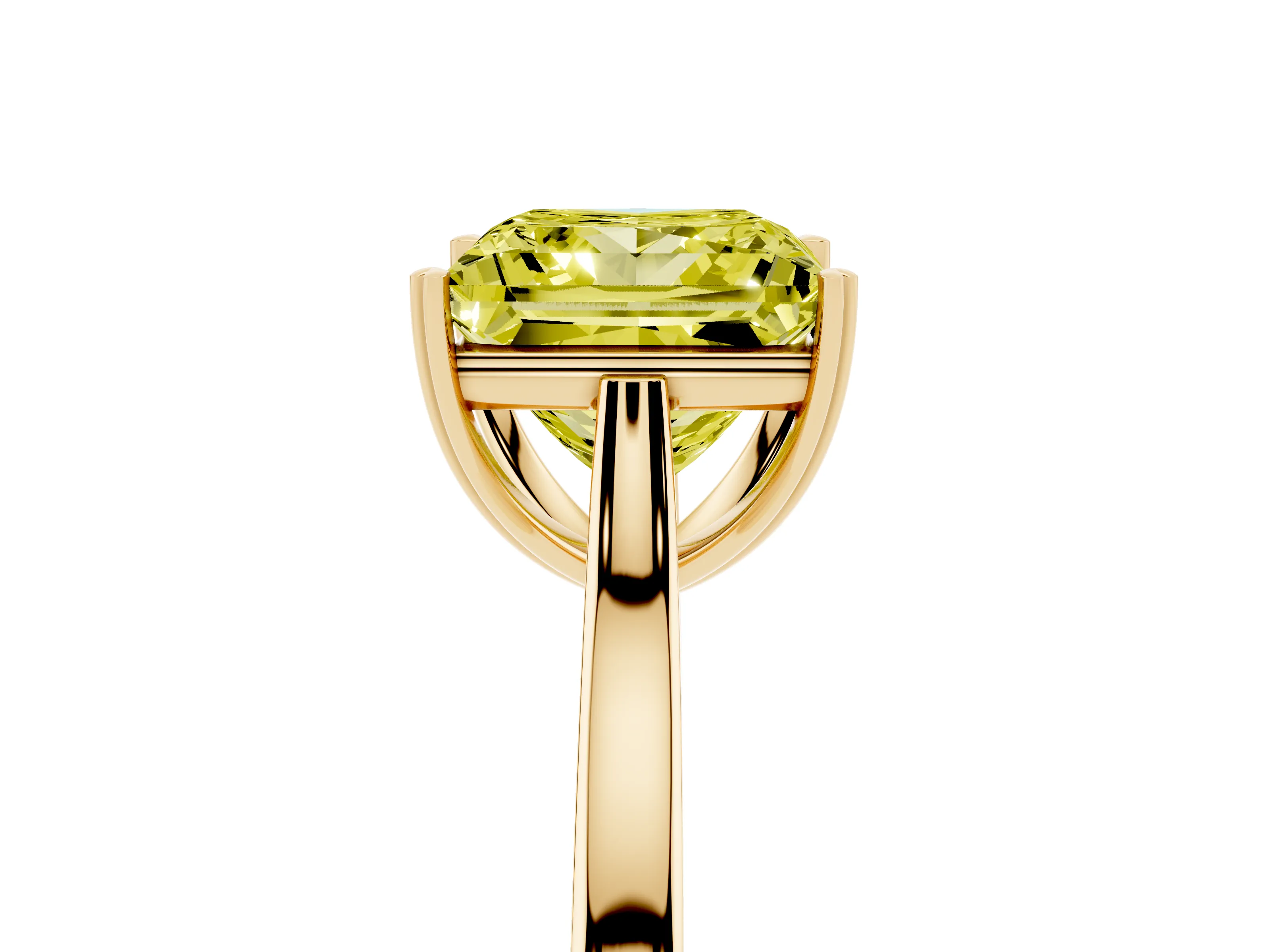 Fancy Yellow Princess Cut Diamond Solitaire Heart Prong Engagement Ring Set in Yellow gold with Tapered Band