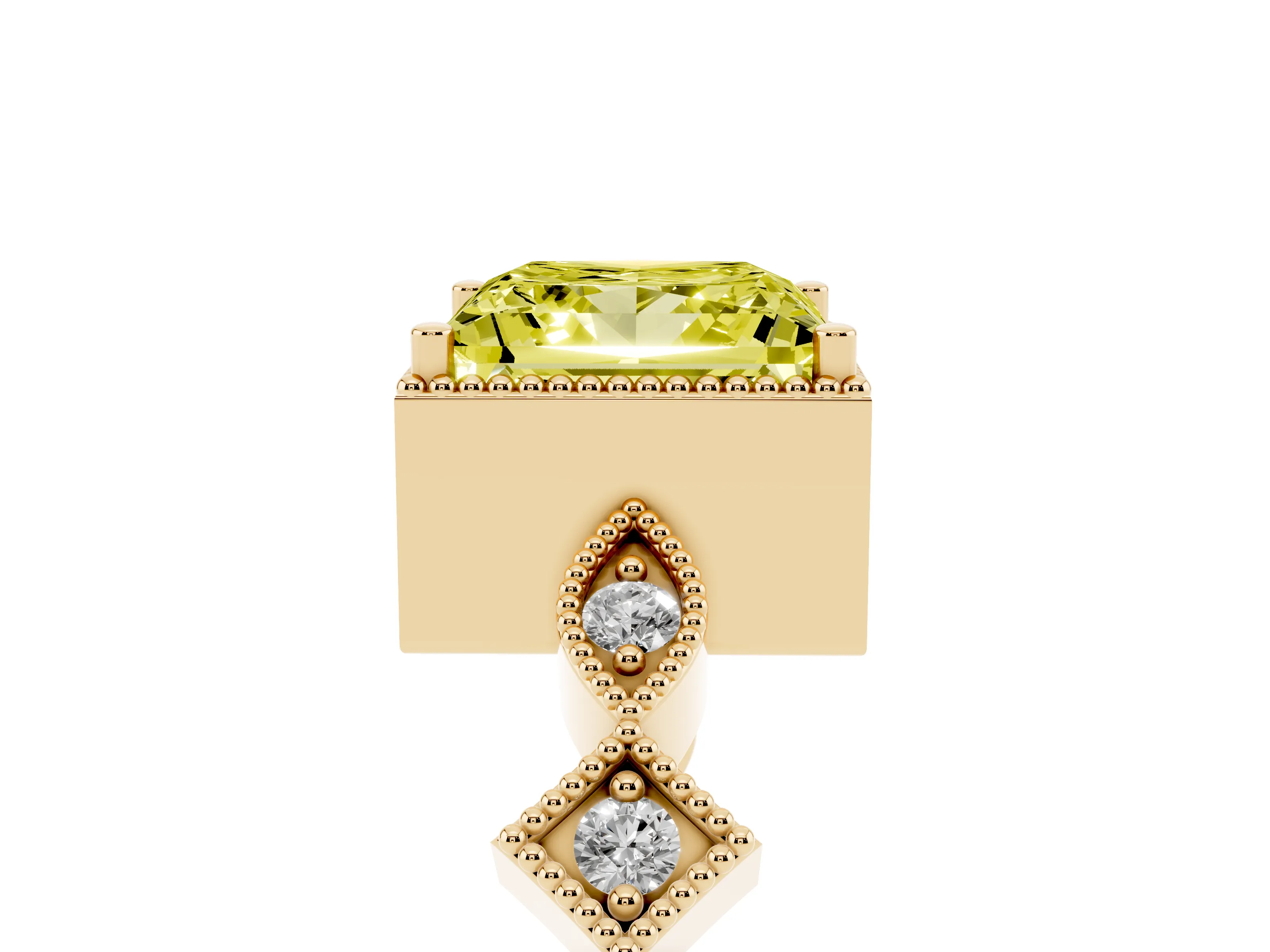 Fancy Yellow Princess Cut Diamond Milgrain Marquise Twist Band Ring Set in Yellow gold with Prong Setting
