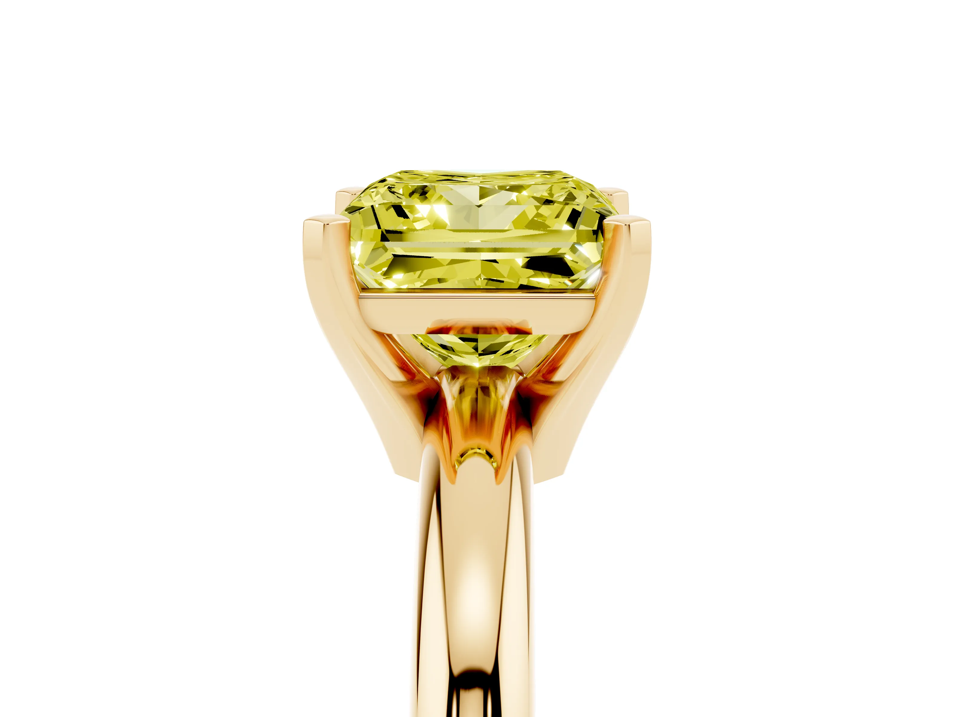 Fancy Yellow Princess Cut Diamond Solitaire Engagement Ring Set in Yellow gold with Round Band and Prong Setting