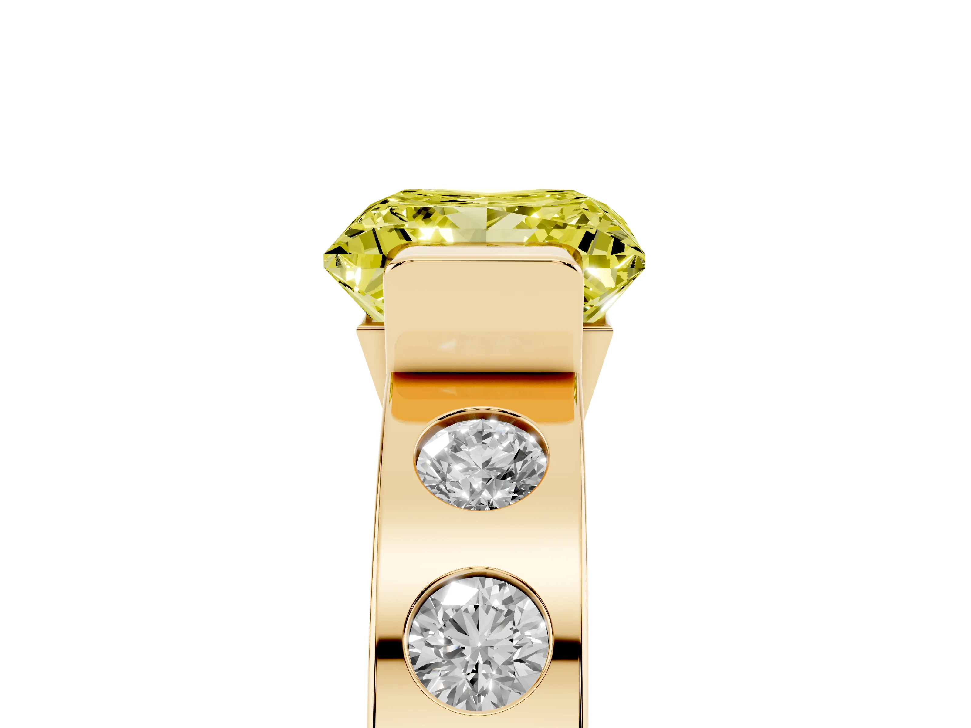 Fancy Yellow Princess Cut Diamond Channel-Set Band Ring Set in Yellow gold with Bezel Prong Setting