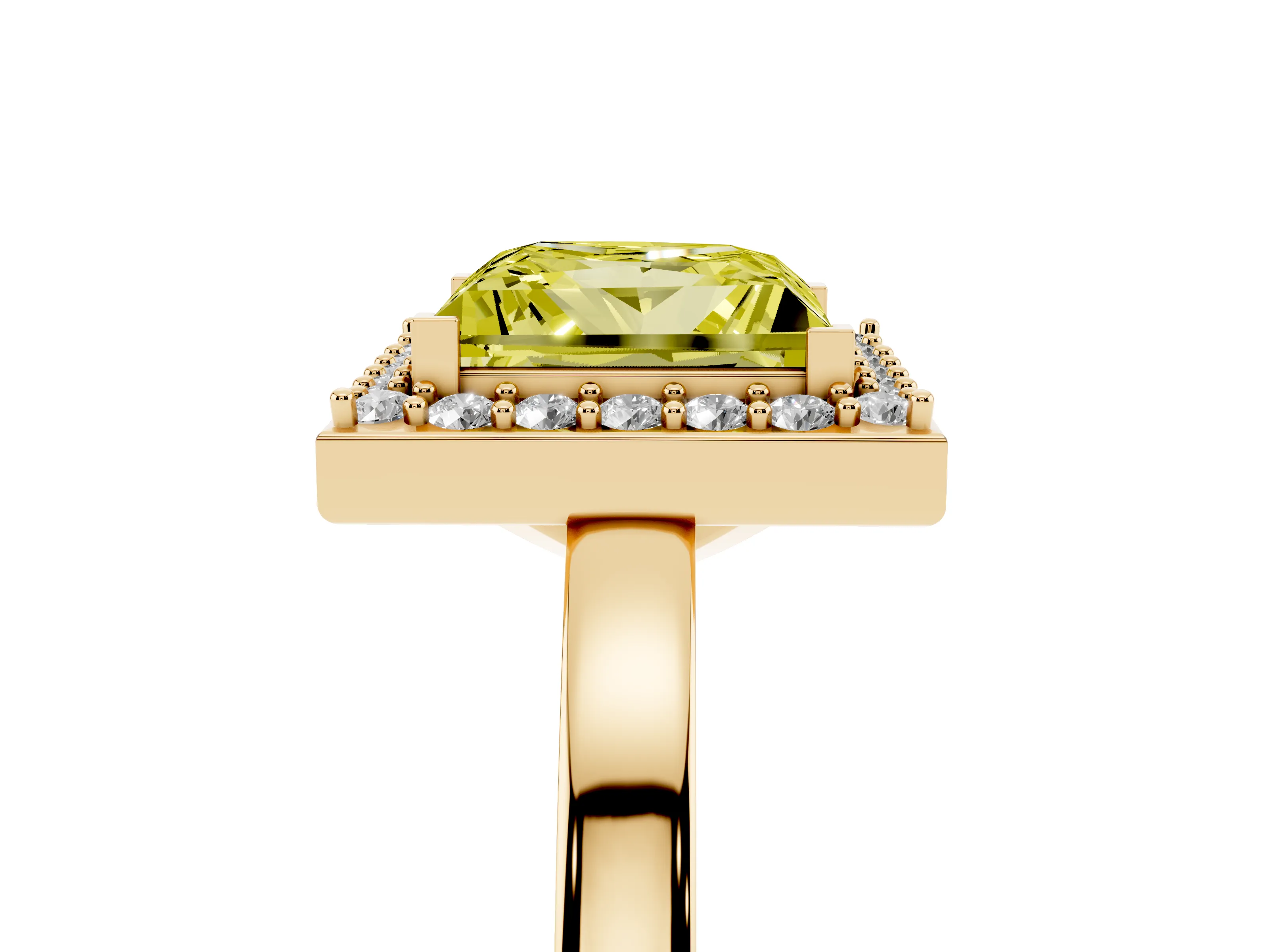 Fancy Yellow Princess Cut Diamond Halo Ring Set in Yellow gold with Solitaire Band and Prong Setting