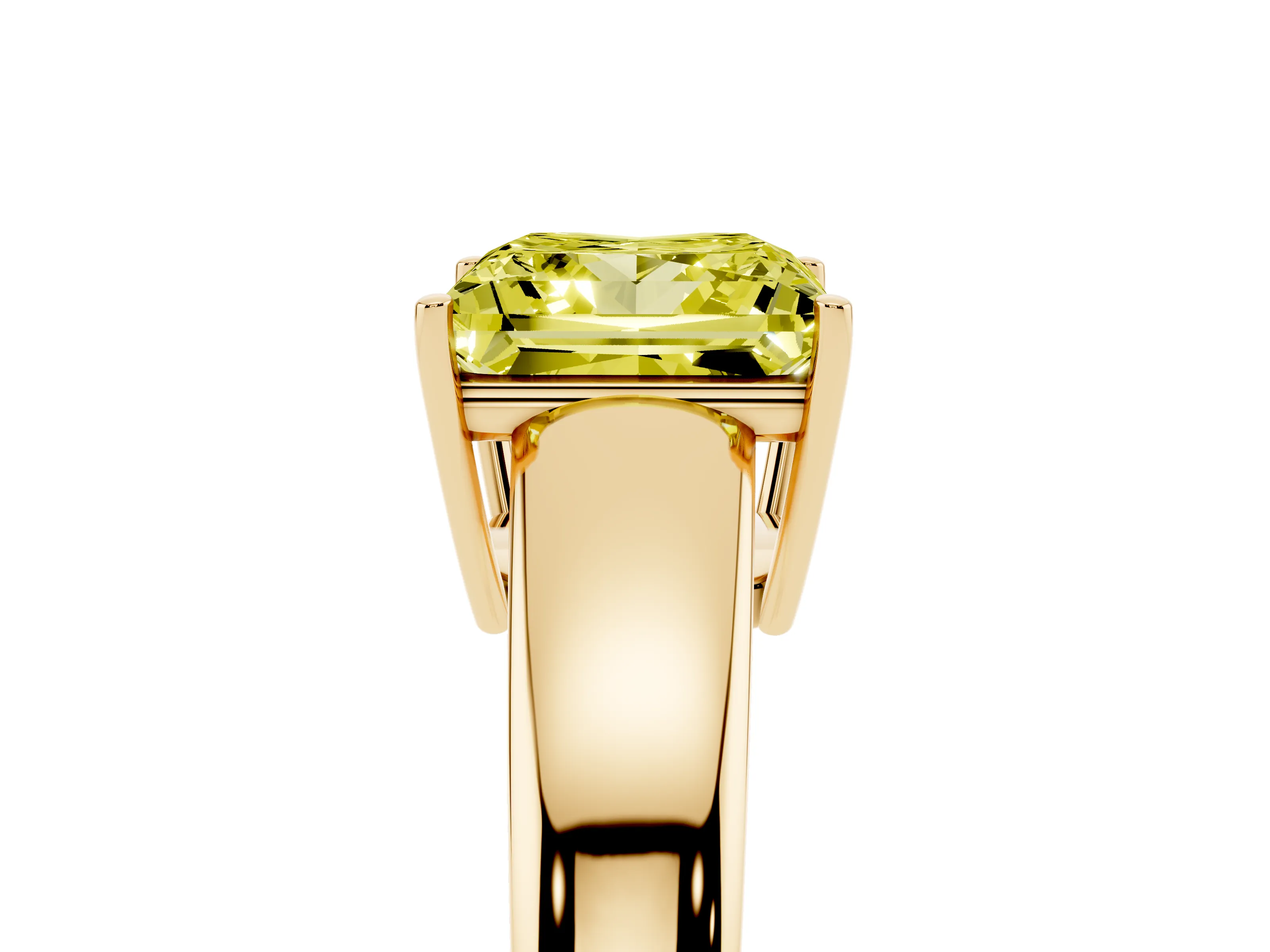 Fancy Yellow Princess Cut Diamond Solitaire Ring Set in Yellow gold with Tapered Band and Prong Setting