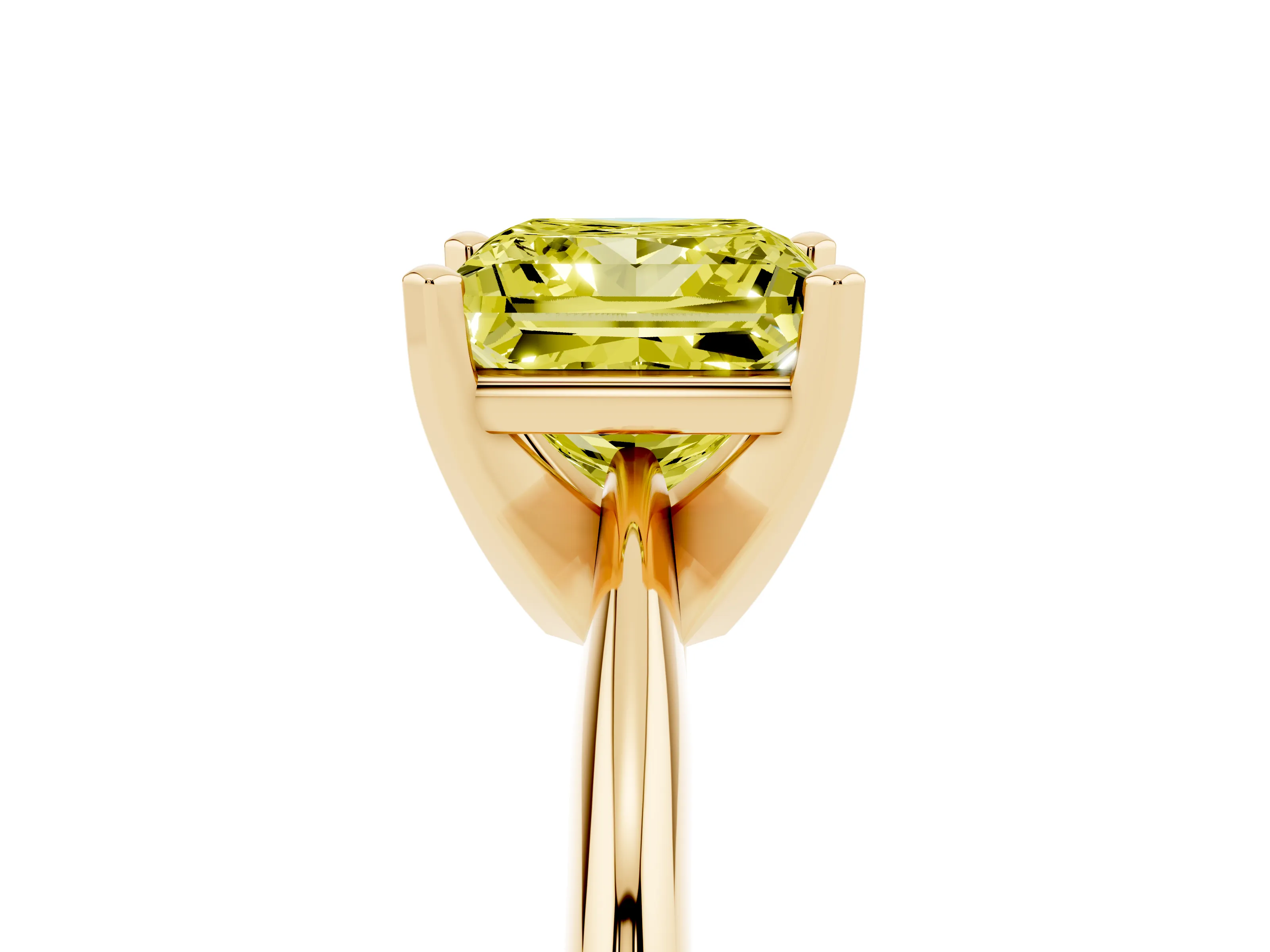 Fancy Yellow Princess Cut Diamond Solitaire Ring Set in Yellow gold with Prong Setting on a Plain Round Band