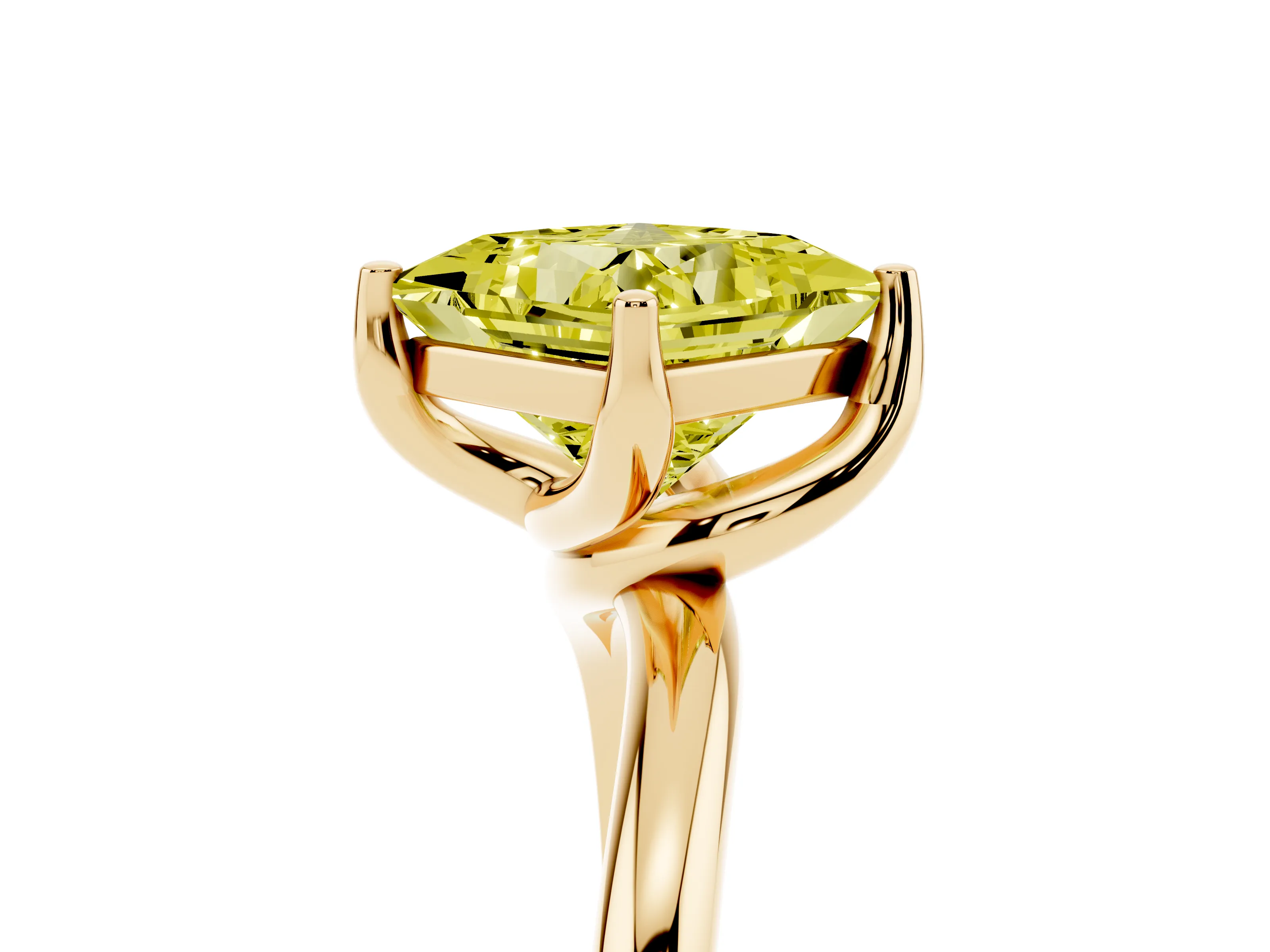 Fancy Yellow Princess Cut Diamond Solitaire Engagement Ring Set in Yellow gold with Classic Plain Band