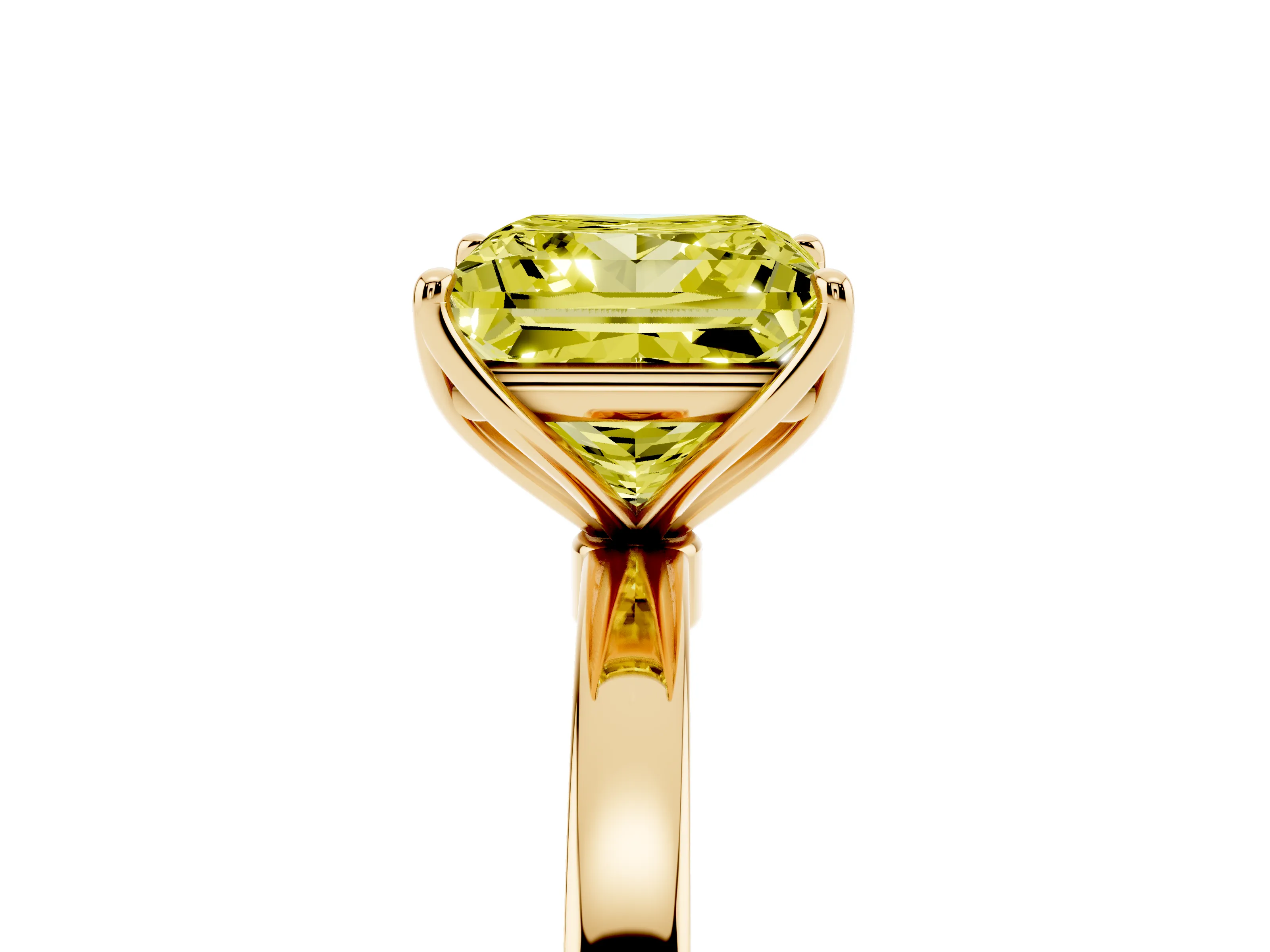 Fancy Yellow Princess Cut Diamond Solitaire Ring Set in Yellow gold with Prong Setting and Thin Polished Band