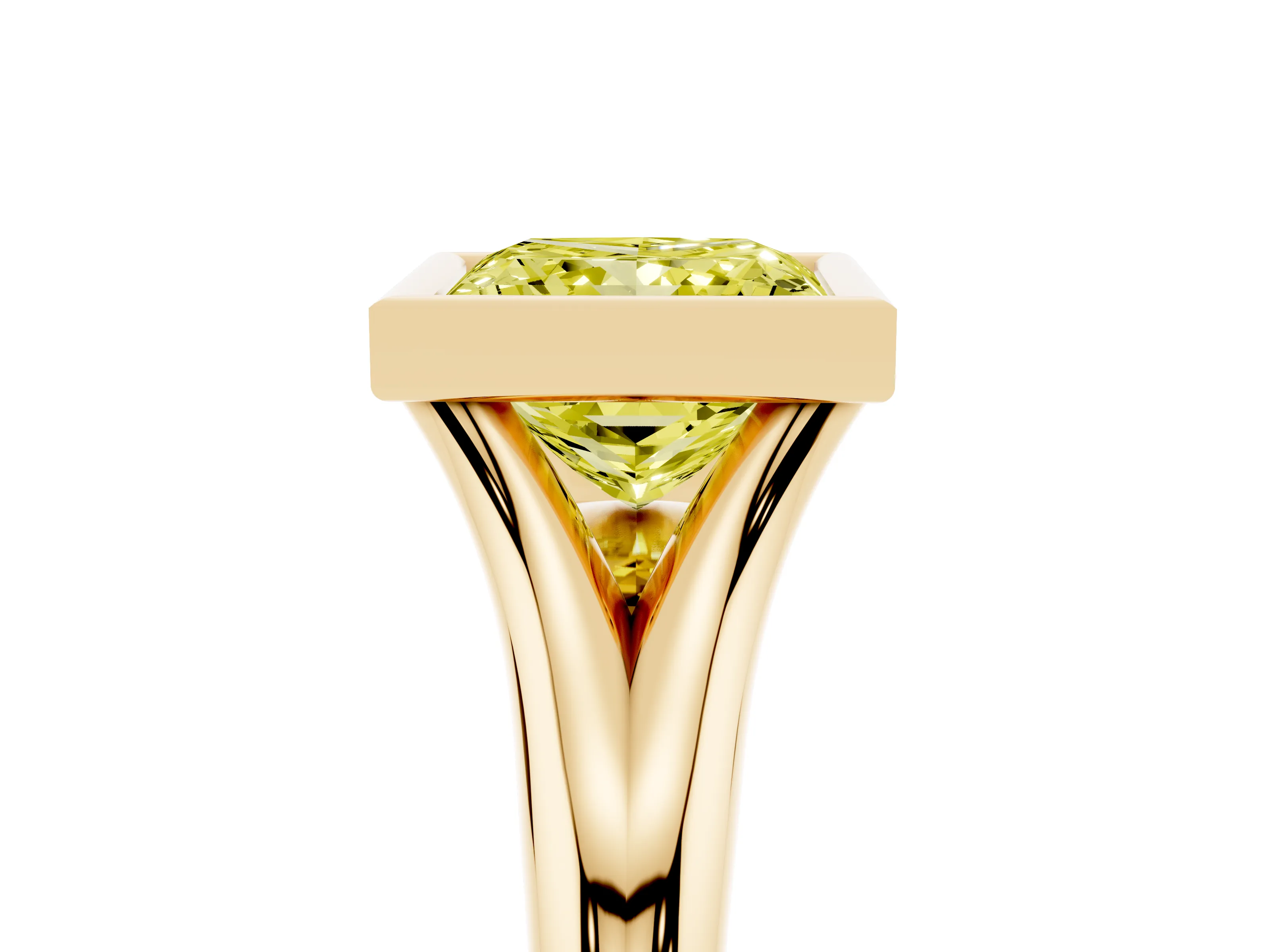 Fancy Yellow Bezel Set Princess Cut Diamond Solitaire Ring Set in Yellow gold with Smooth Band