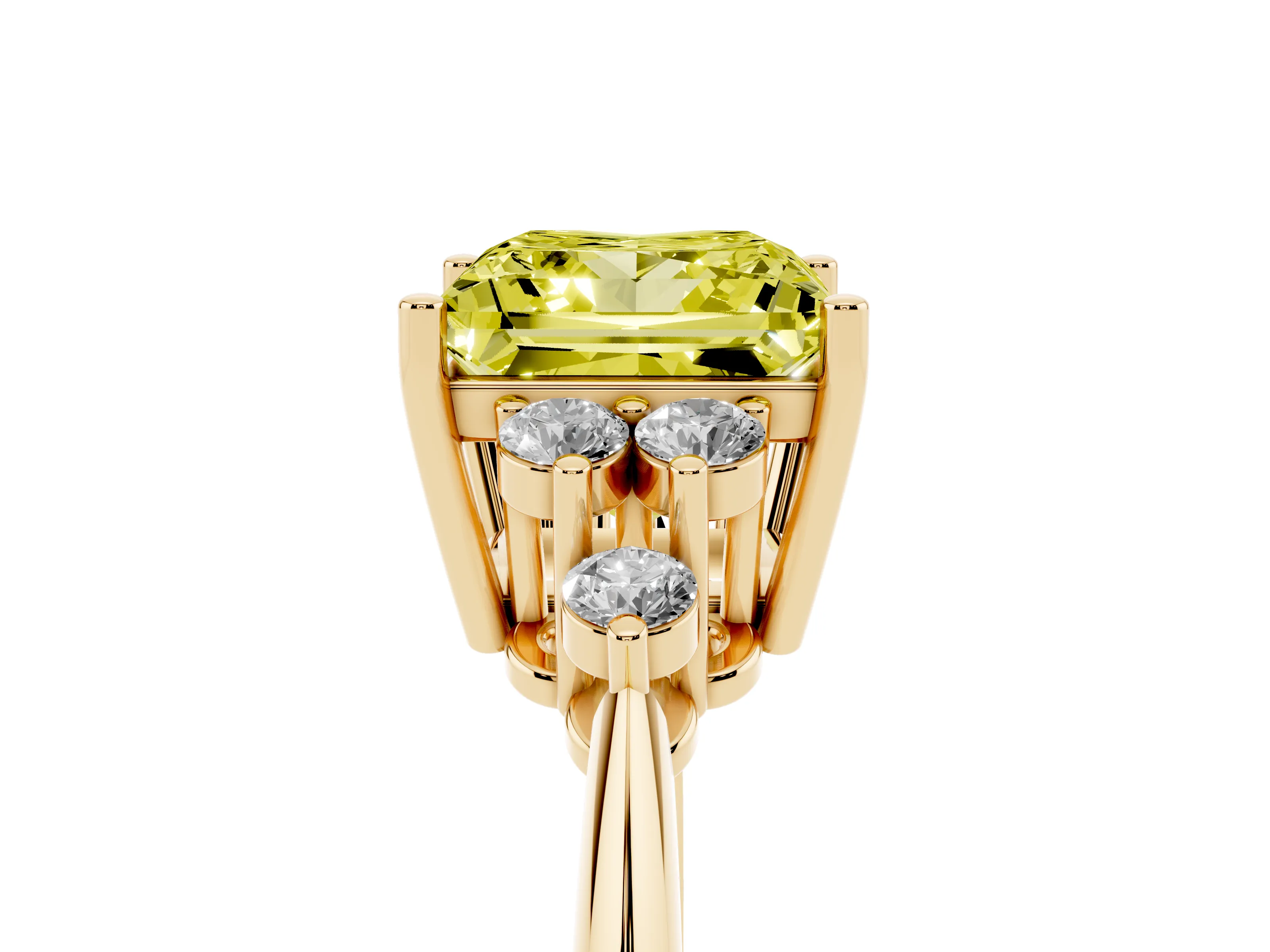Fancy Yellow Princess Cut Diamond Cluster Ring Set in Yellow gold with Plain Band and Prong Setting