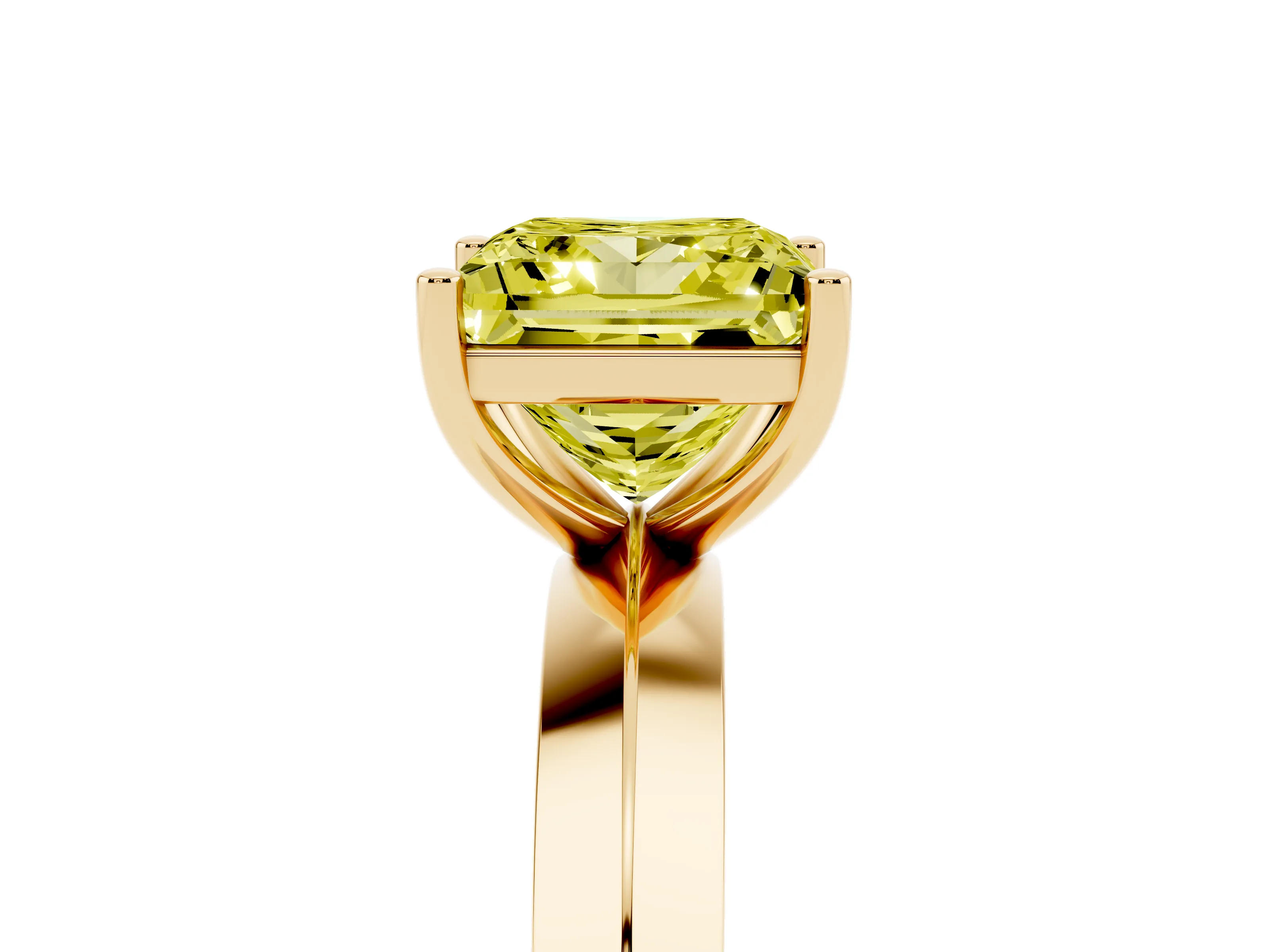 Fancy Yellow Princess Cut Diamond Solitaire Engagement Ring Set in Yellow gold with Flat Band and Prong Setting