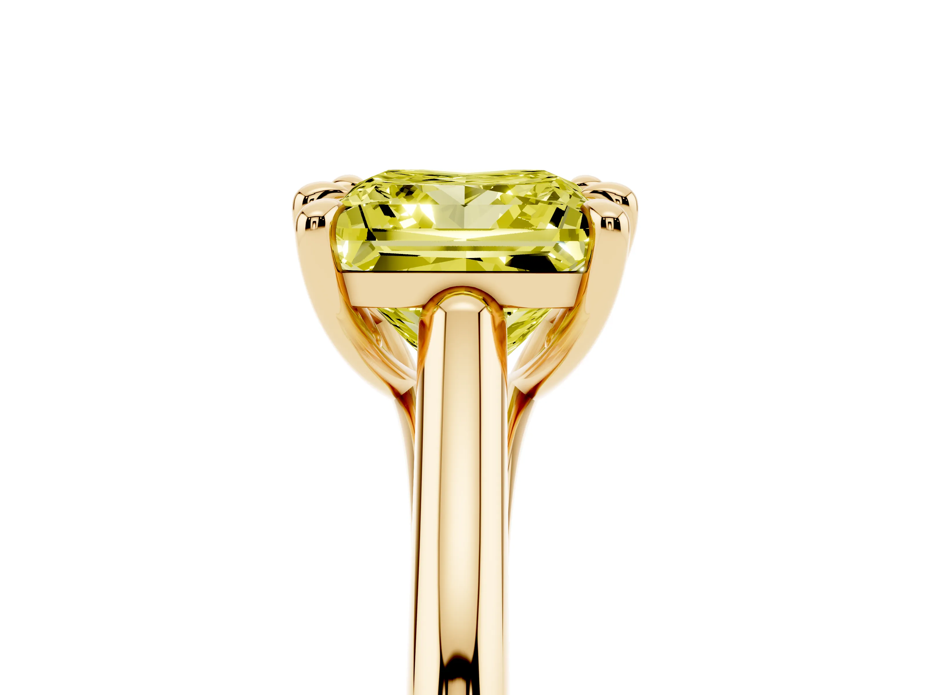 Fancy Yellow Princess Cut Diamond Solitaire Engagement Ring Set in Yellow gold with Prong Setting and Plain Classic Band
