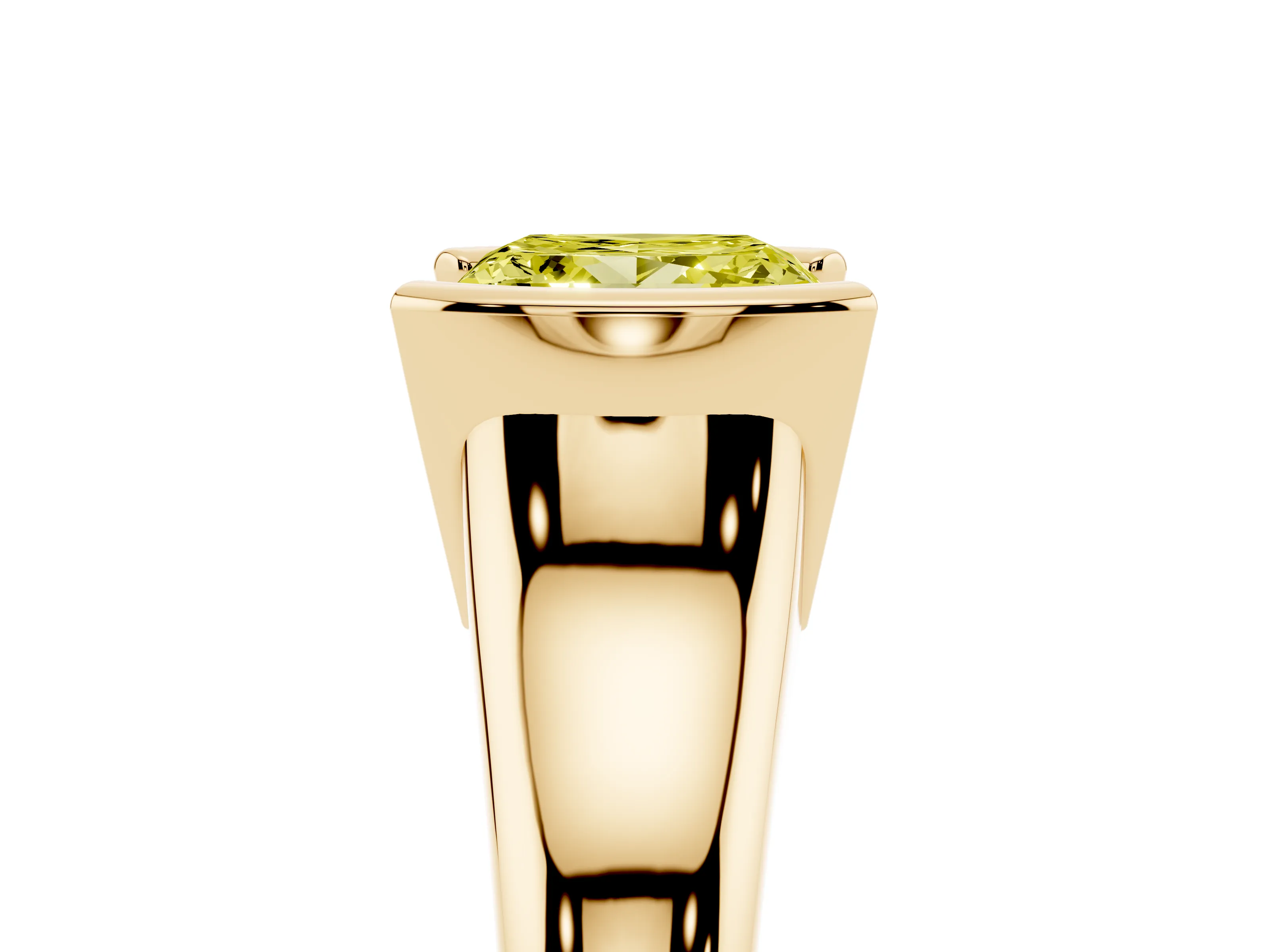 Fancy Yellow Princess Cut Diamond Solitaire Tension Set Ring Set in Yellow gold with Split Shank Band