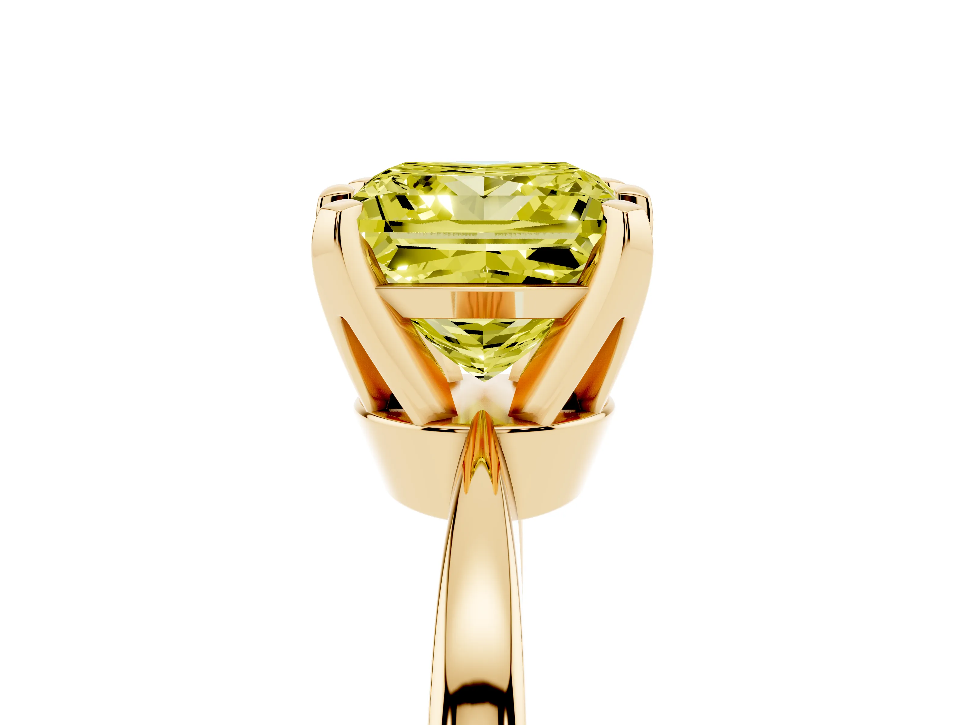 Fancy Yellow Princess Cut Diamond Solitaire Engagement Ring Set in Yellow gold with Slim Tapered Solitaire Band