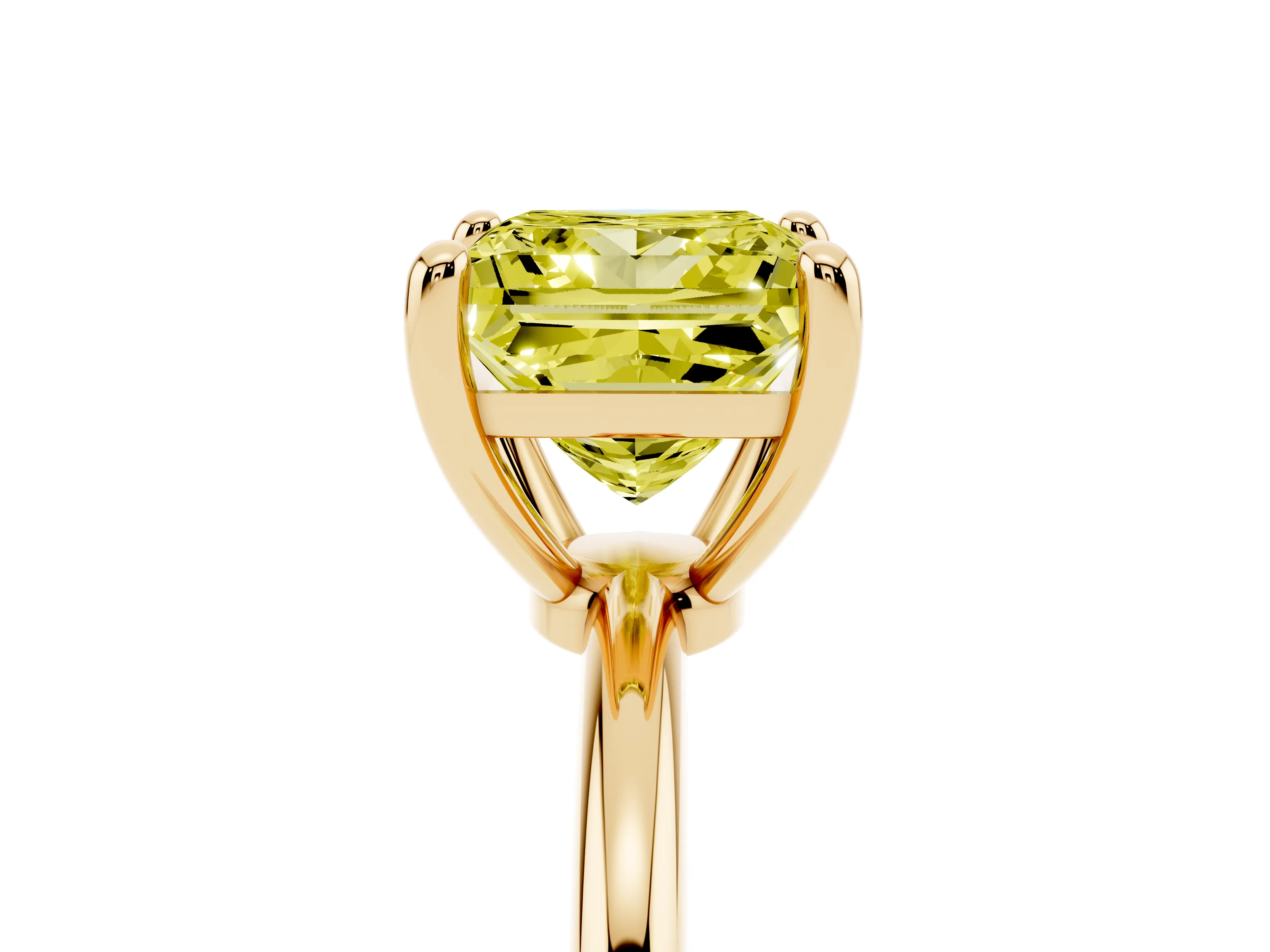 Fancy Yellow Princess Cut Diamond Solitaire Ring Set in Yellow gold with Secure Prong Setting on a Classic Band