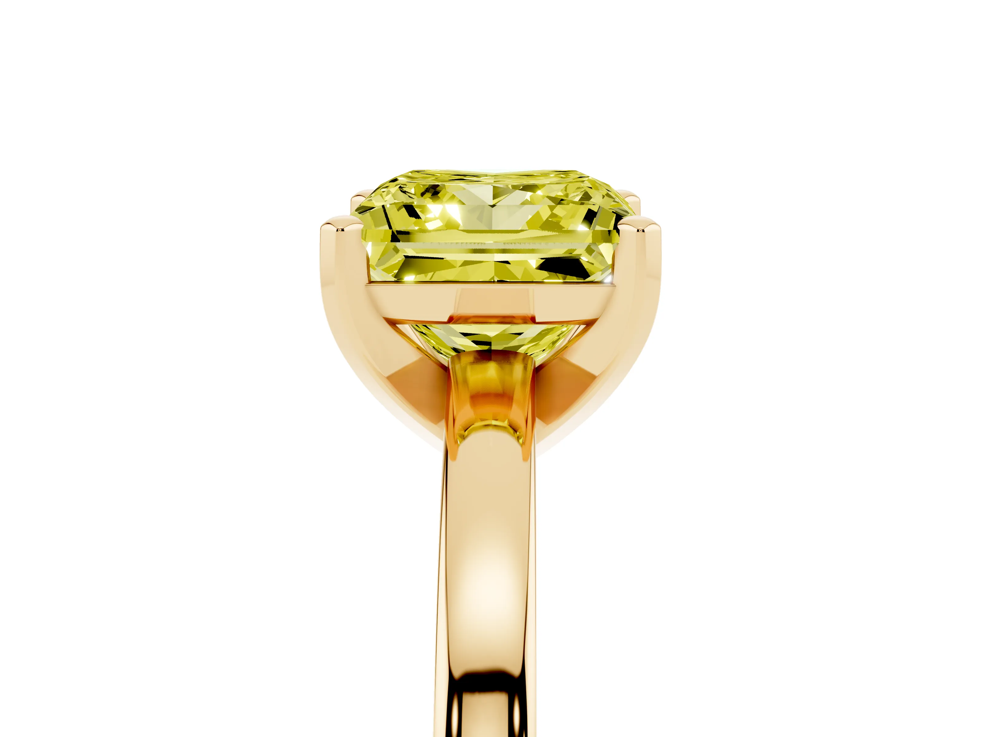 Fancy Yellow Princess Cut Diamond Solitaire Engagement Ring Set in Yellow gold with Prong Setting on a Classic Band