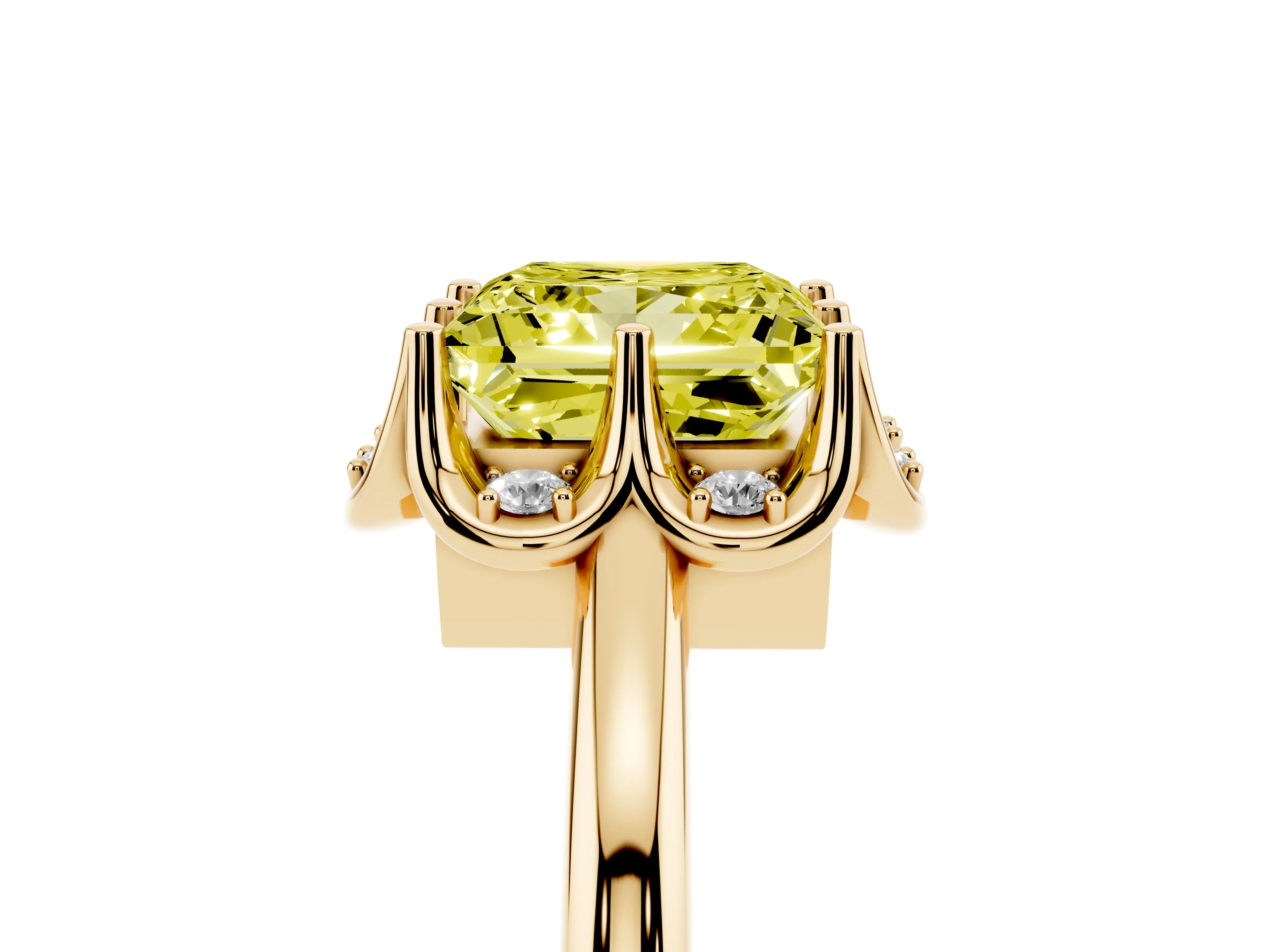 Fancy Yellow Princess Cut Diamond Round Cluster Halo Ring Set in Yellow gold with Solitaire Band and Prong Setting