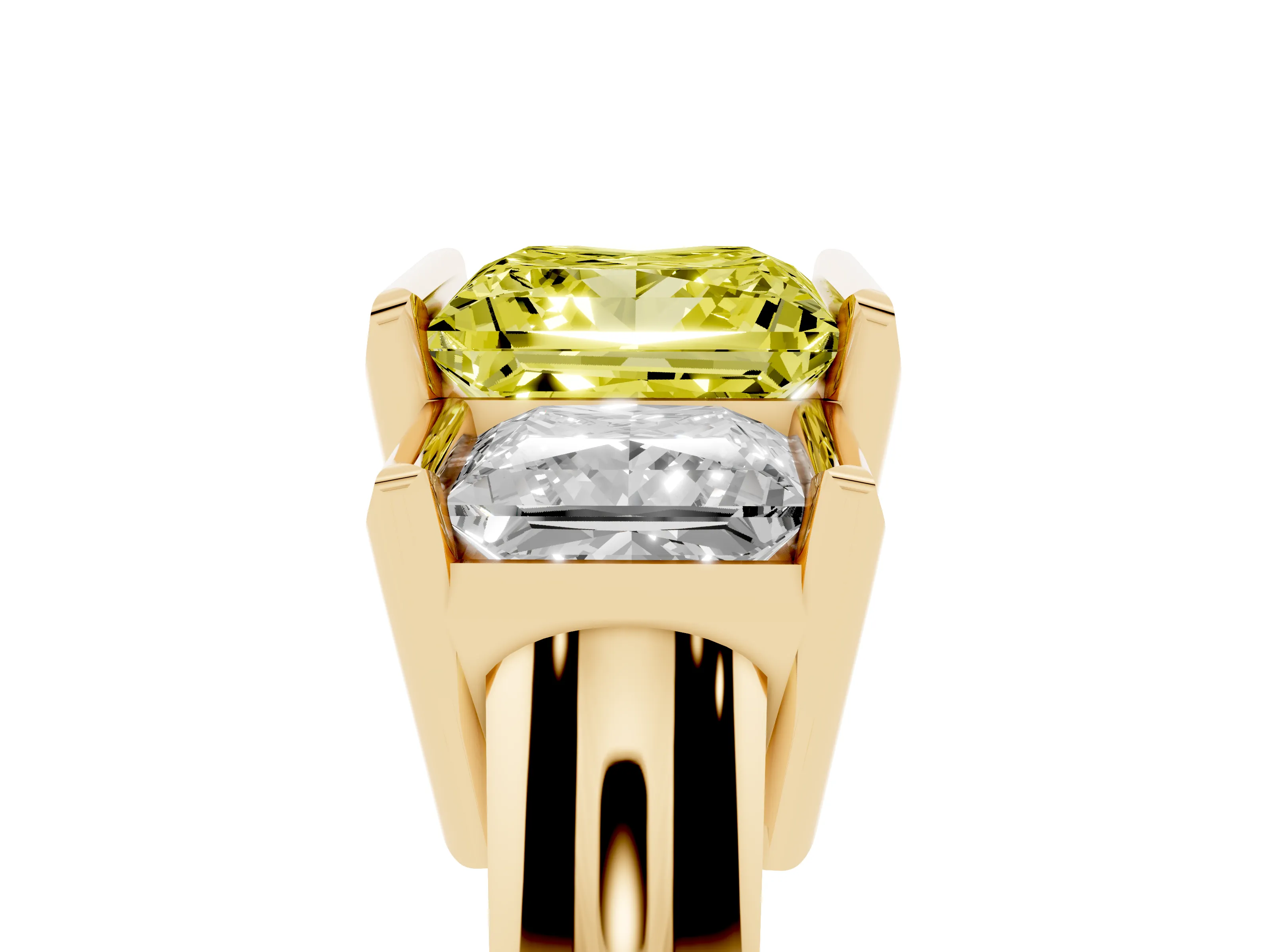 Fancy Yellow Princess Cut Diamond Three-Stone Channel Set Ring Set in Yellow gold with Smooth Polished Band
