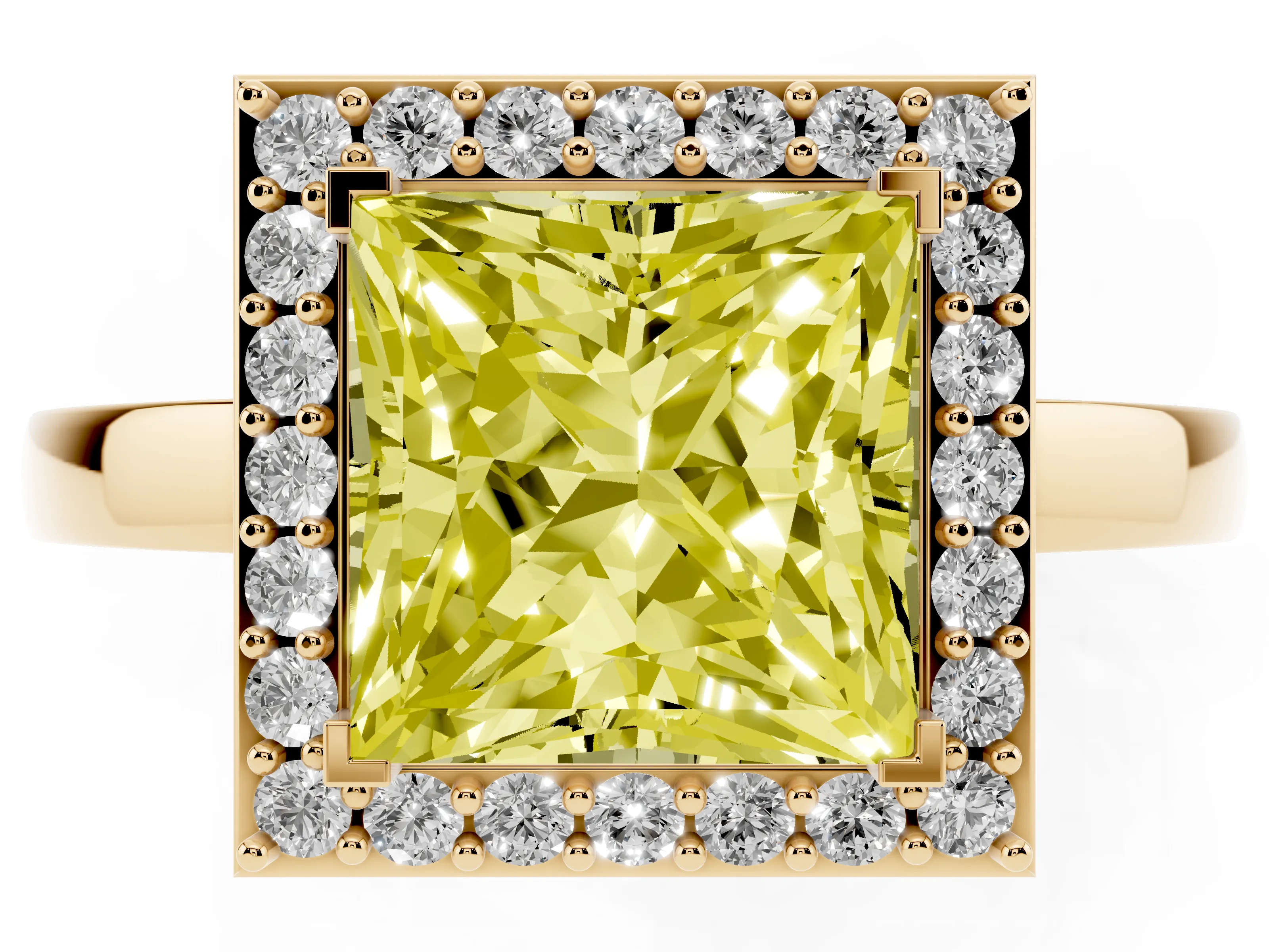 Fancy Yellow Princess Cut Diamond Halo Ring Set in Yellow gold with Solitaire Band and Prong Setting