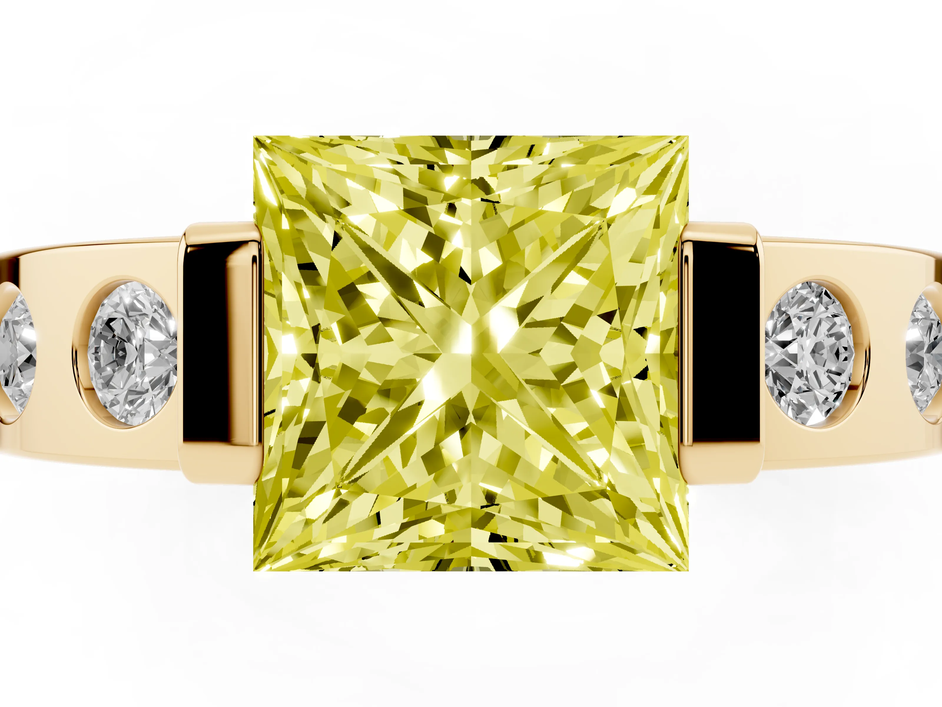 Fancy Yellow Princess Cut Diamond Channel-Set Band Ring Set in Yellow gold with Bezel Prong Setting