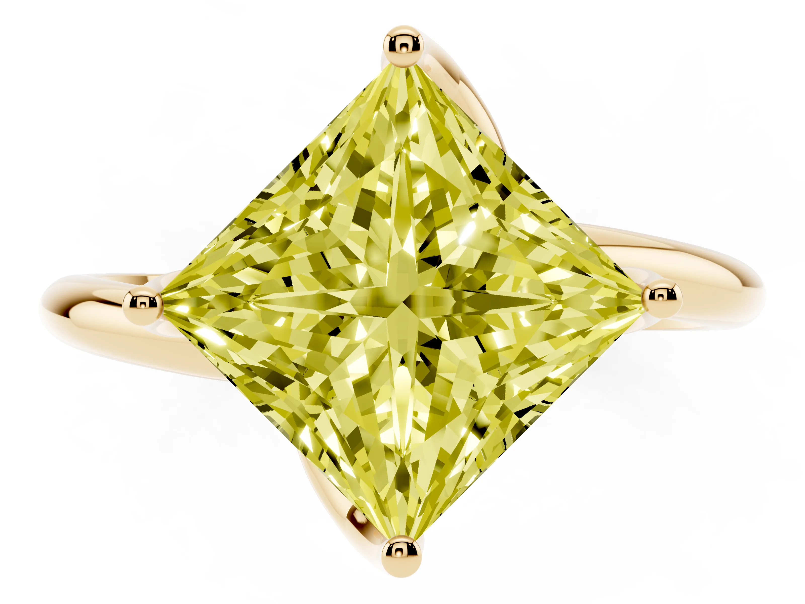 Fancy Yellow Princess Cut Diamond Solitaire Engagement Ring Set in Yellow gold with Classic Plain Band