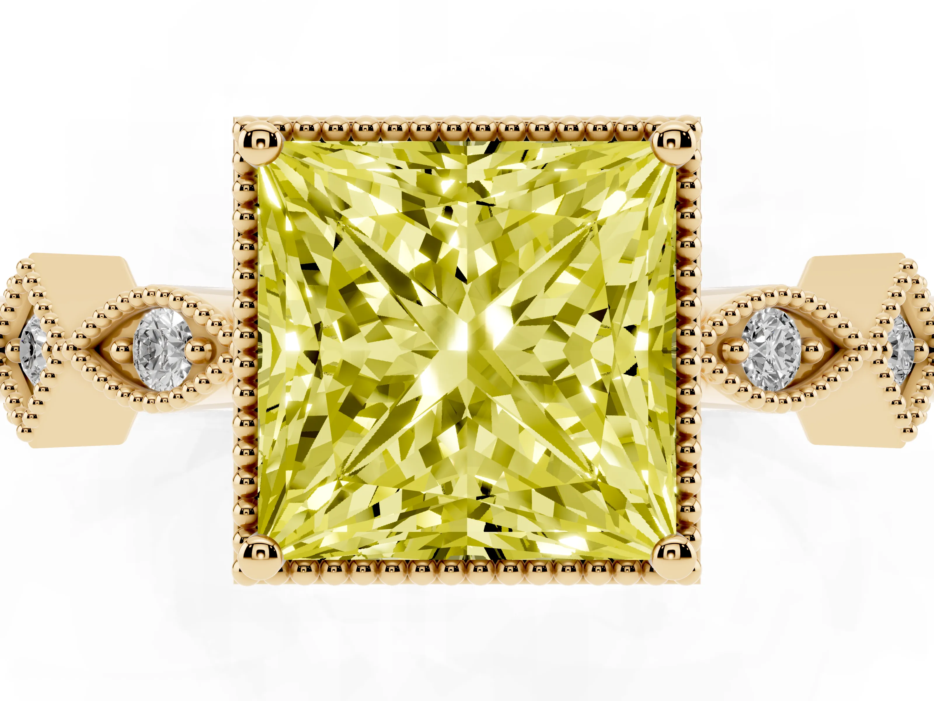 Fancy Yellow Princess Cut Diamond Milgrain Marquise Twist Band Ring Set in Yellow gold with Prong Setting