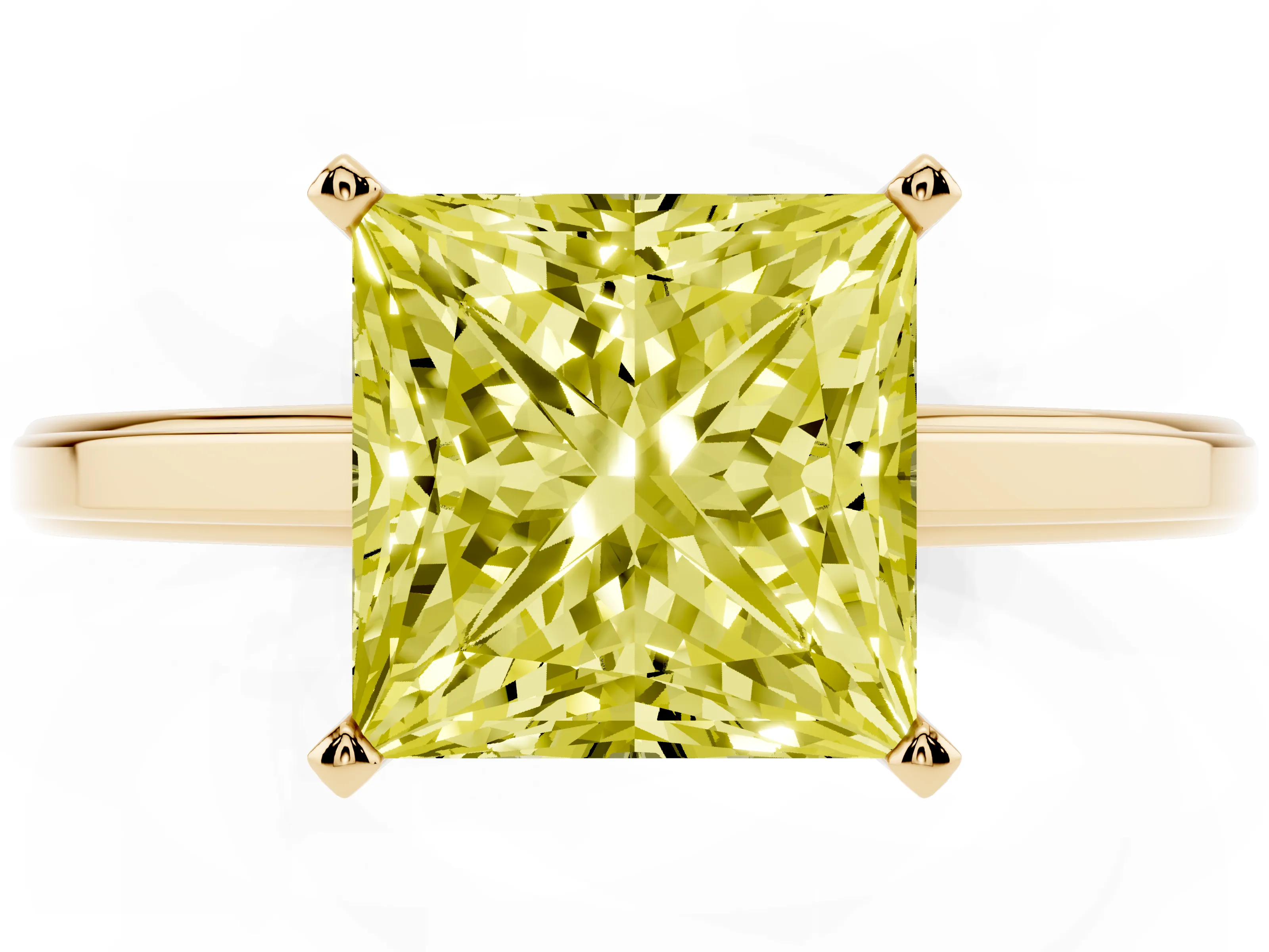 Fancy Yellow Princess Cut Diamond Solitaire Ring Set in Yellow gold with Prong Setting and Classic Band