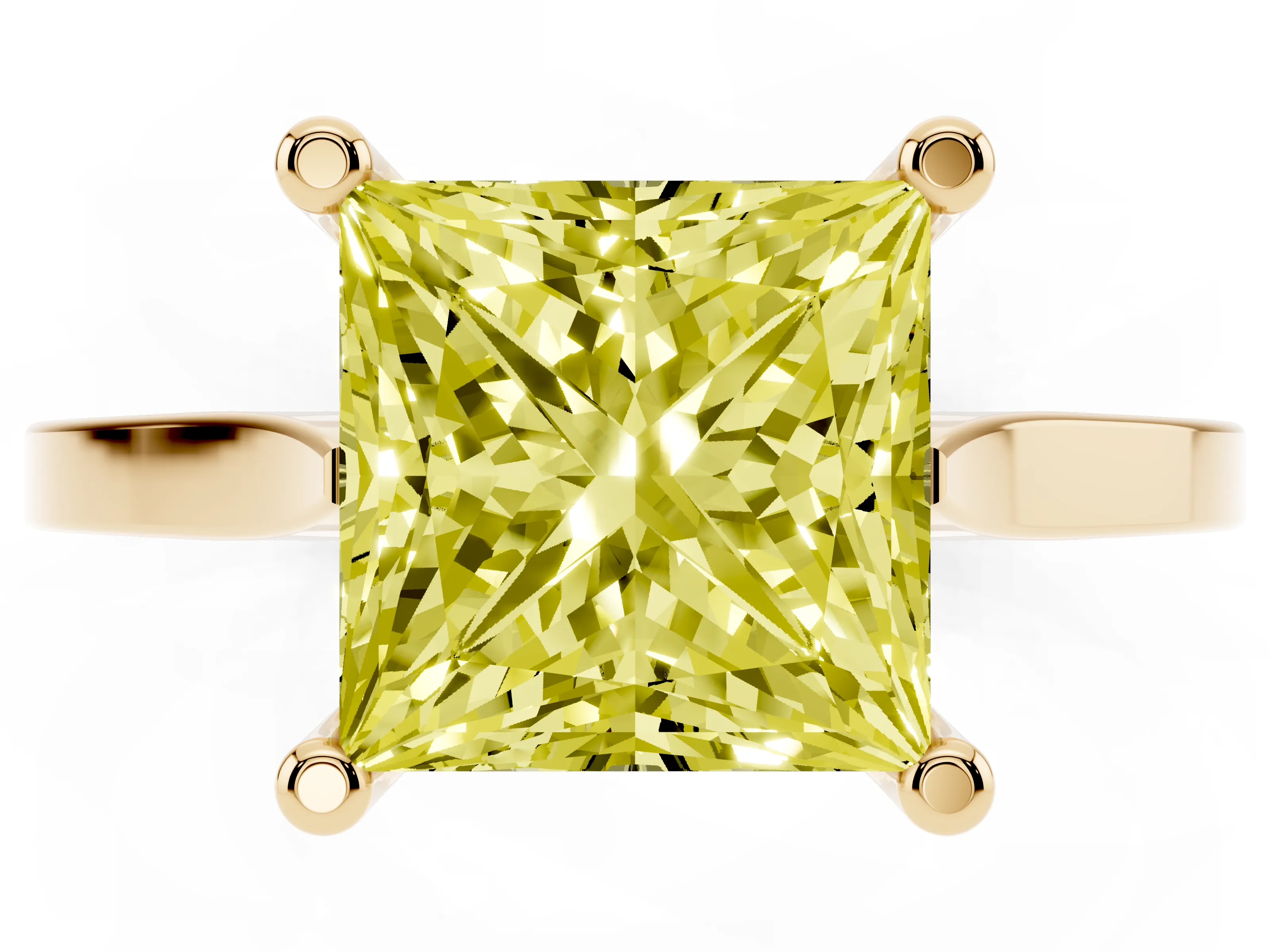 Fancy Yellow Princess Cut Diamond Solitaire Ring Set in Yellow gold with Prong Setting and Tapered Band