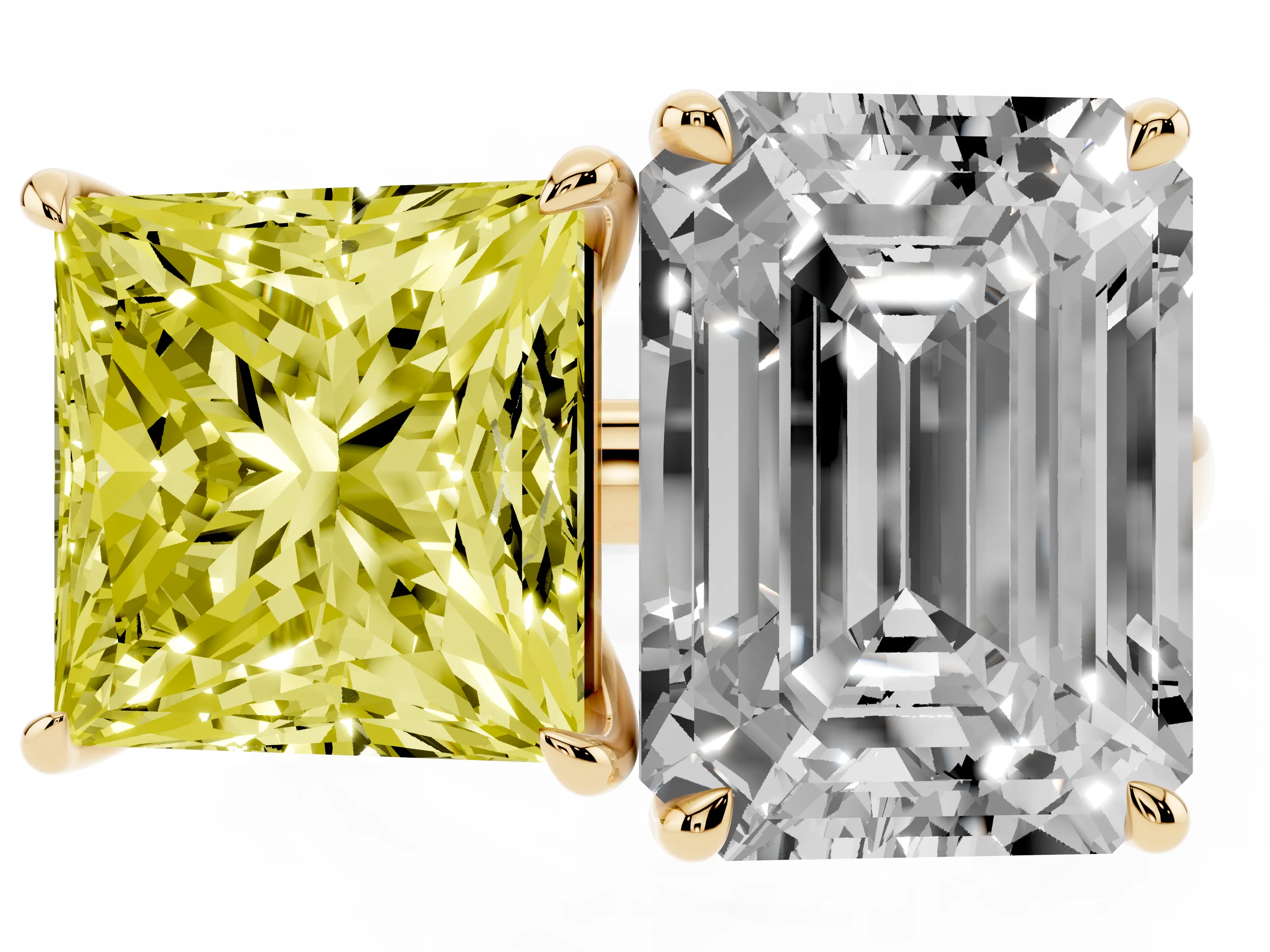Fancy Yellow Princess Cut and Emerald Cut Toi Moi Ring Set in Yellow gold with Prong Setting