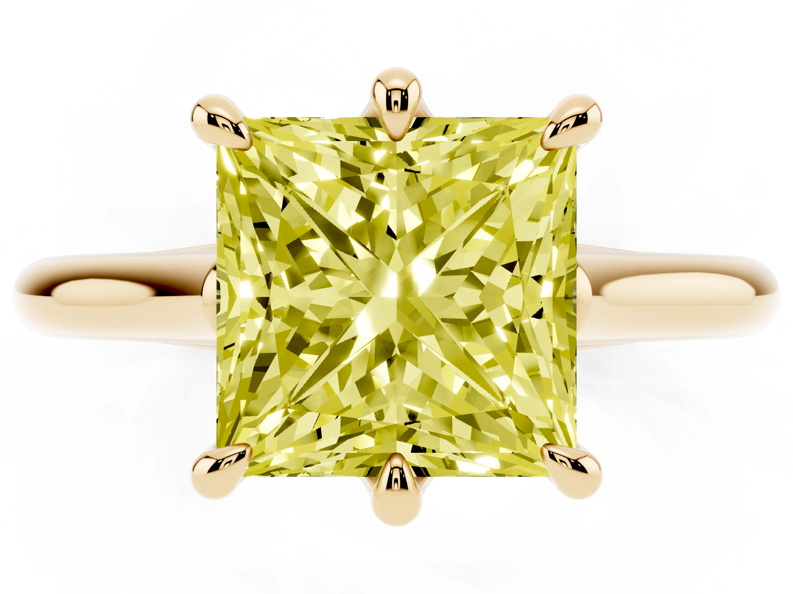 Fancy Yellow Princess Cut Diamond Solitaire Engagement Ring Set in Yellow gold with Prong Setting and Plain Classic Band