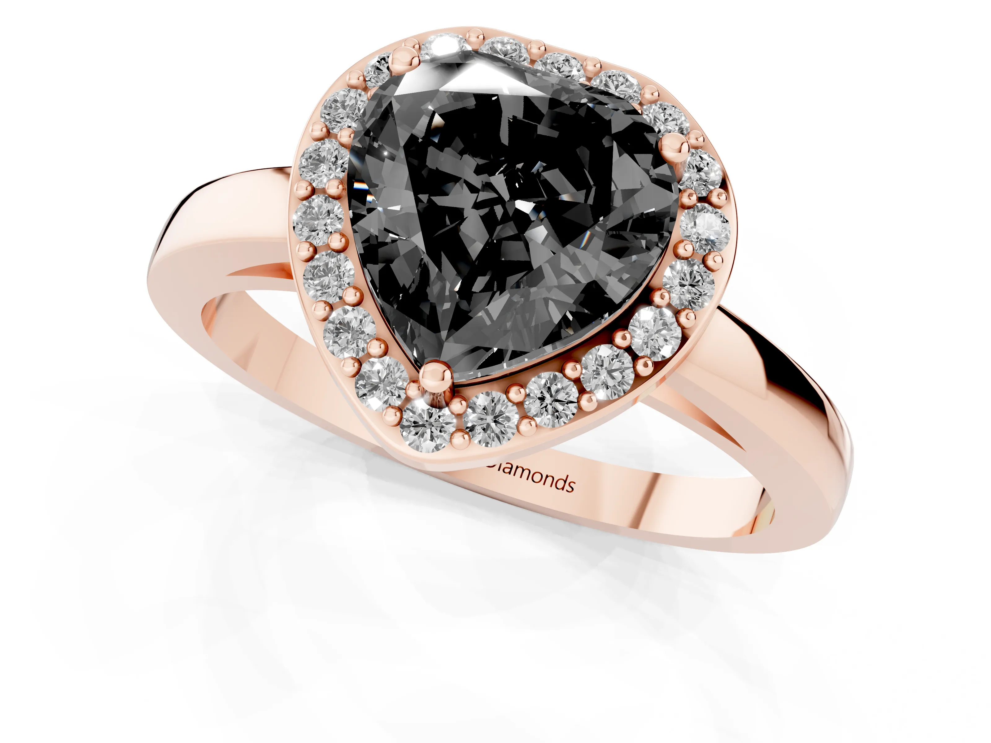Fancy Black Heart Cut Diamond Halo Ring Set in Rose gold with Solitaire Band and Prong Setting
