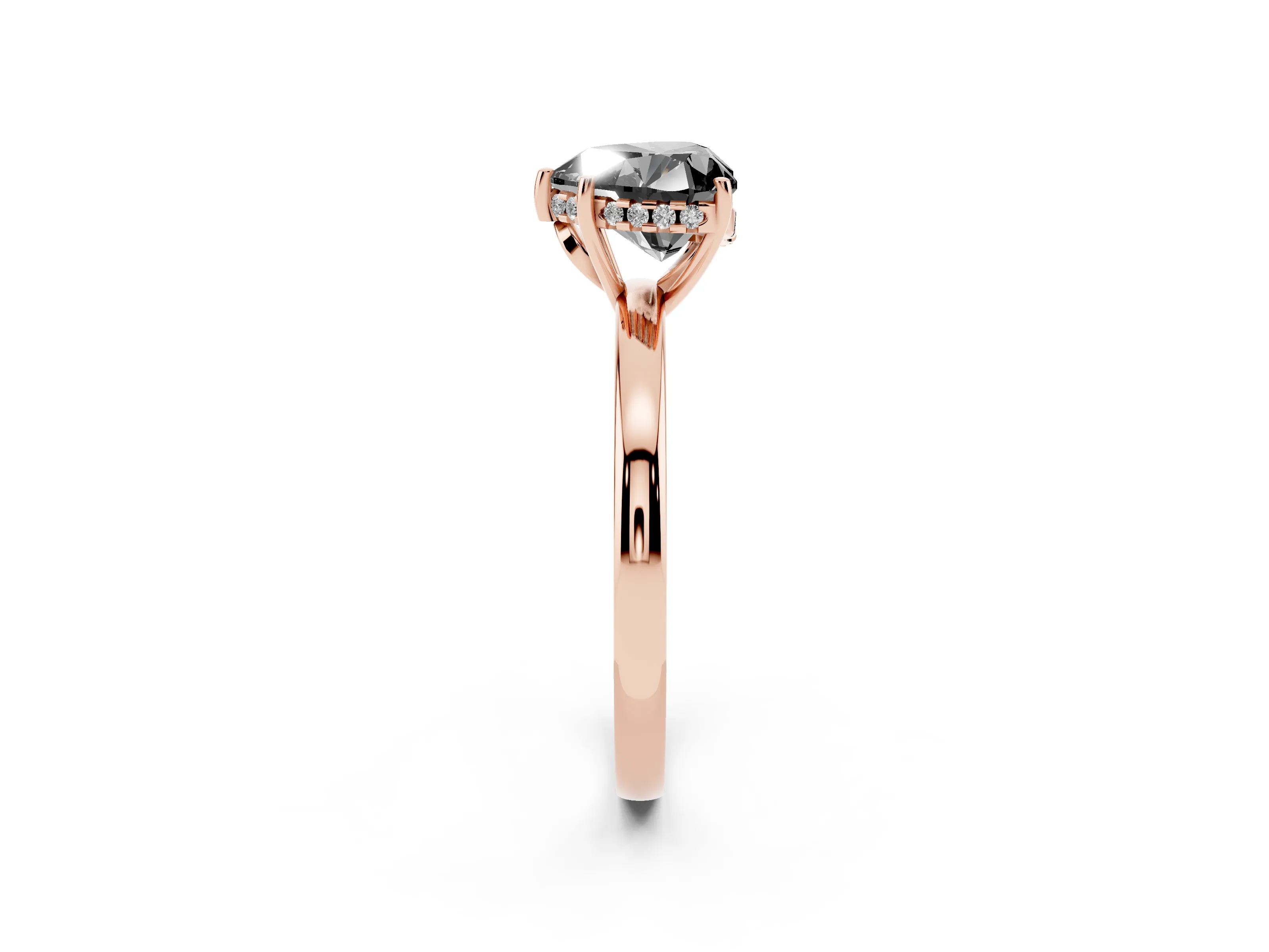 Fancy Black Heart Cut Diamond Solitaire Ring Set in Rose gold with Plain Band and Prong Setting