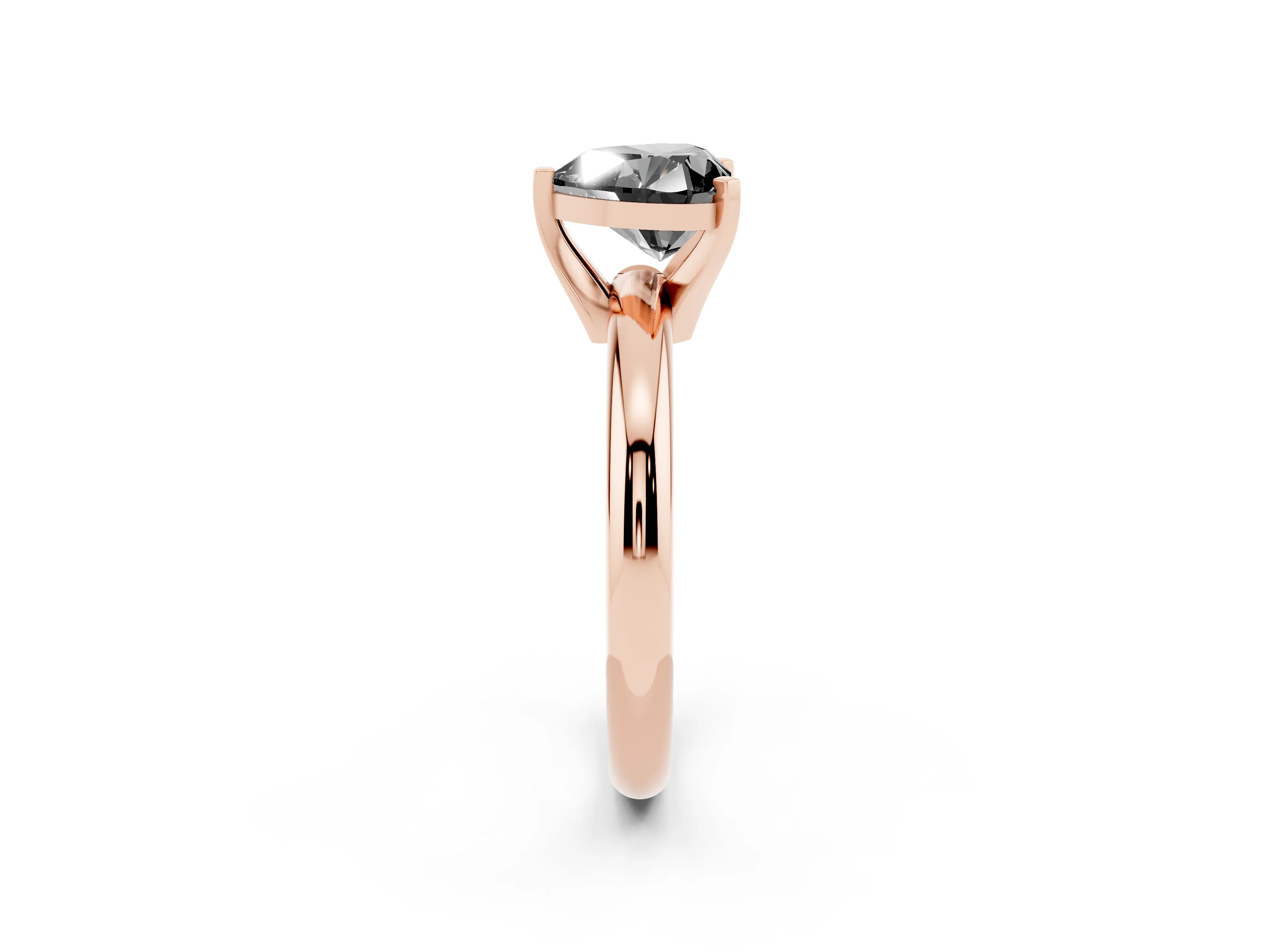 Fancy Black Heart Cut Diamond Solitaire Engagement Ring Set in Rose gold with Round Band and Prong Setting