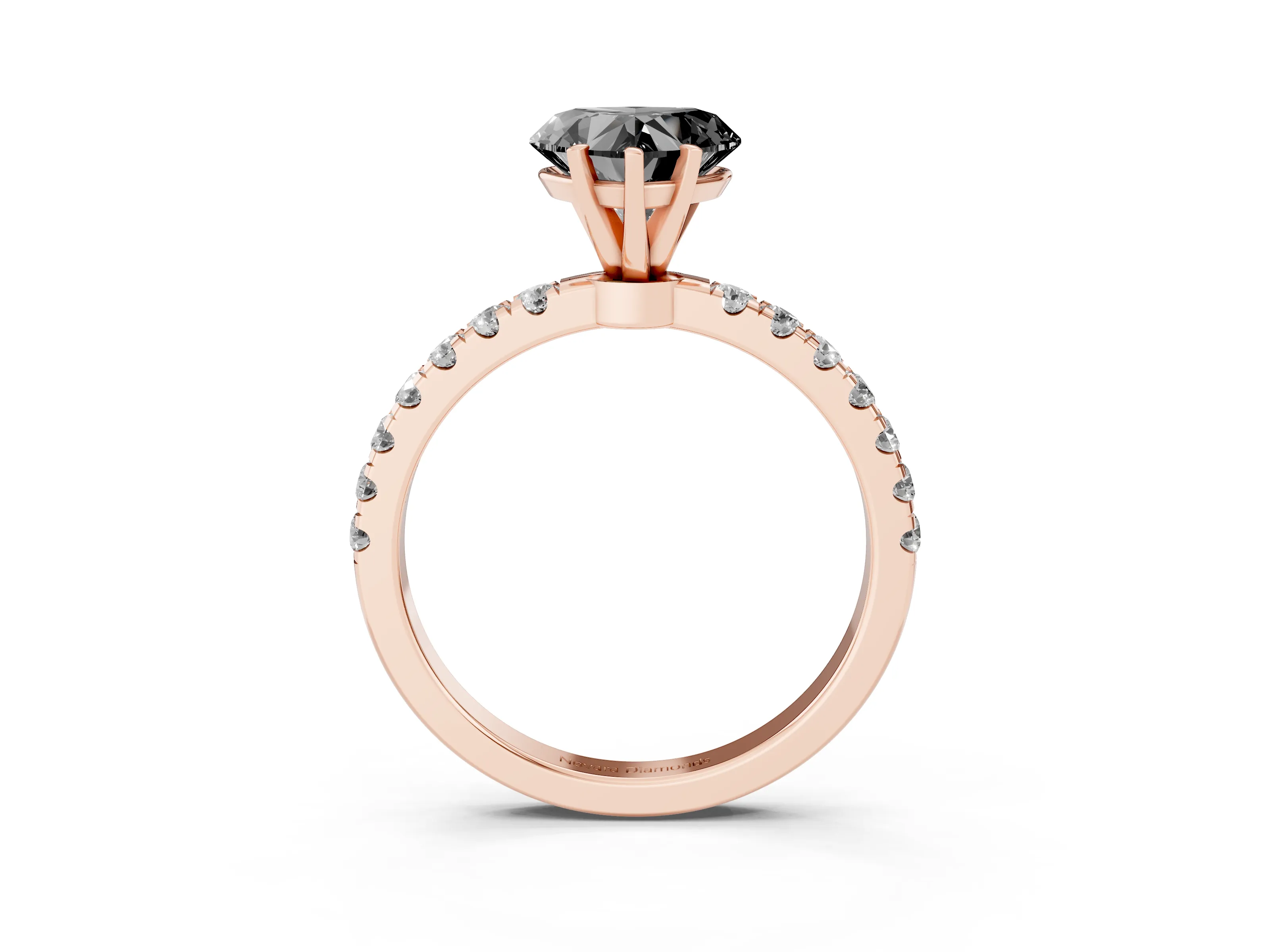 Fancy Black Heart Cut Diamond Solitaire Ring Set in Rose gold with Pavé Accents and Prong Setting