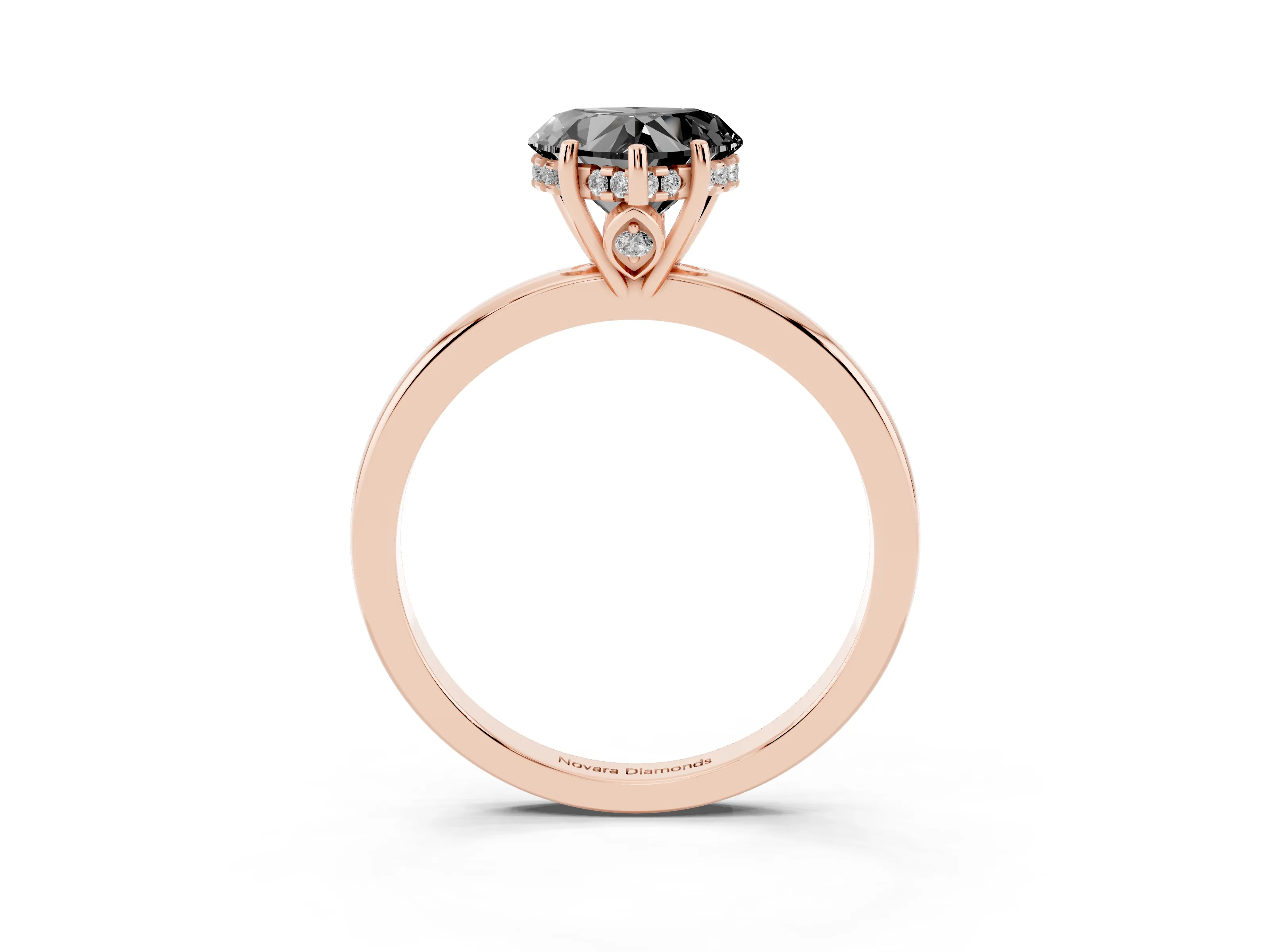 Fancy Black Heart Cut Diamond Solitaire Ring Set in Rose gold with Plain Band and Prong Setting
