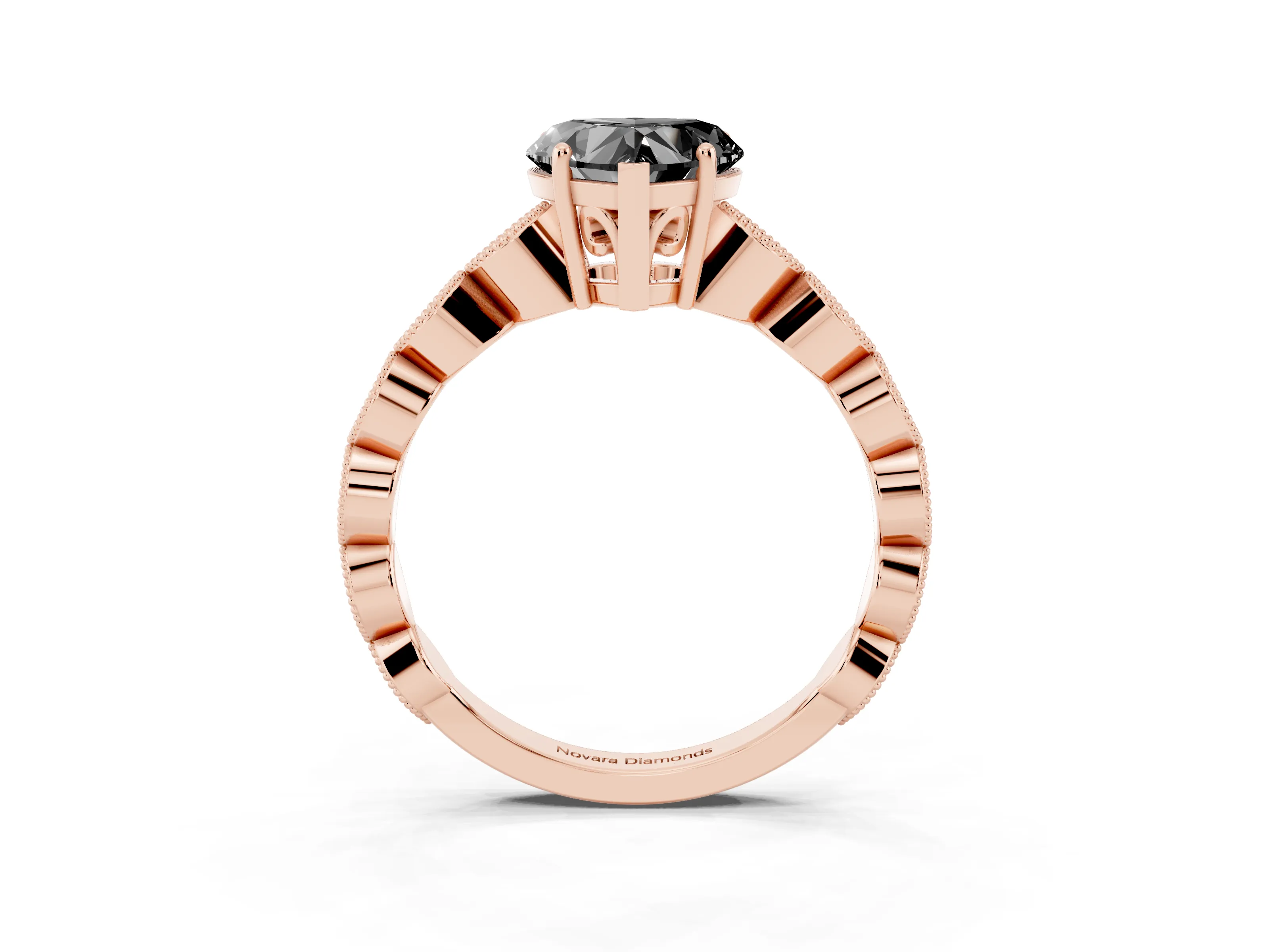 Fancy Black Heart Cut Diamond Solitaire Ring Set in Rose gold with Infinity Twist Pavé Band