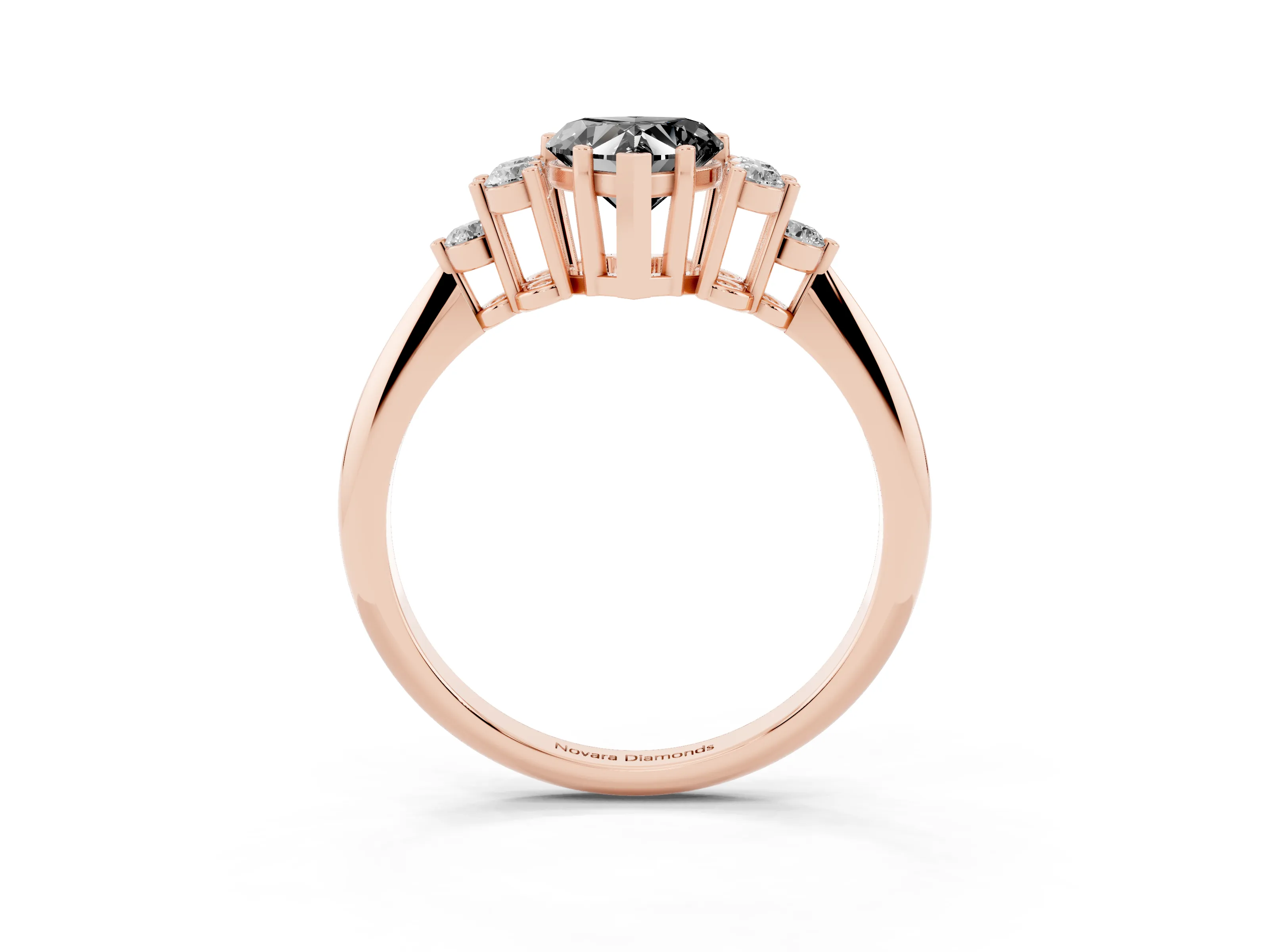 Fancy Black Heart Cut Diamond Cluster Ring Set in Rose gold with Plain Band and Prong Setting