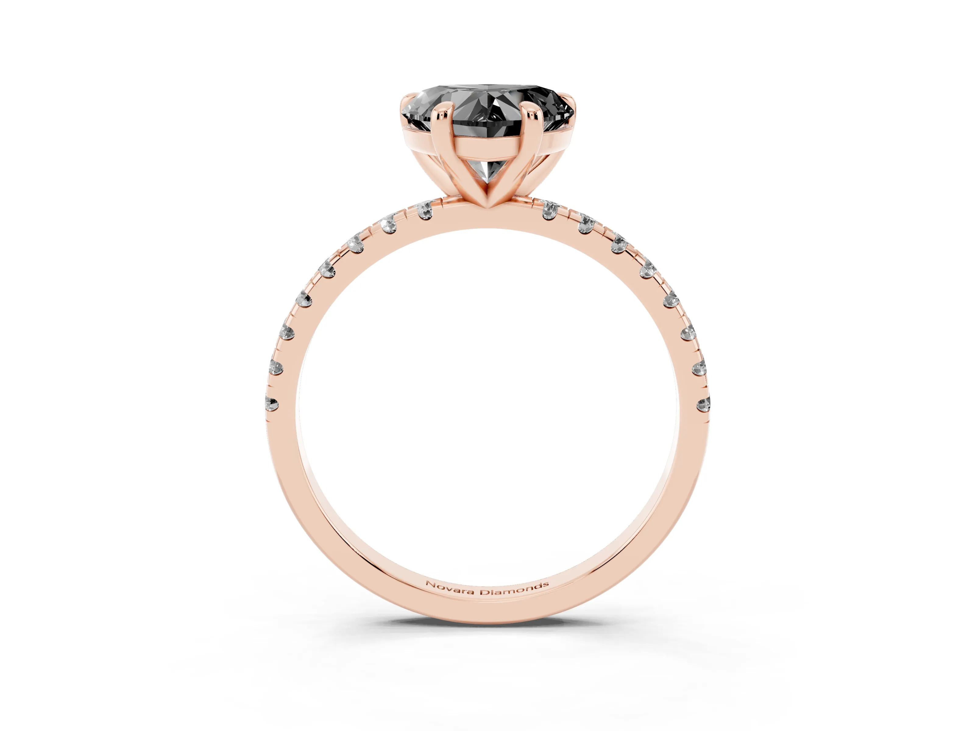 Fancy Black Heart Cut Diamond Brilliant Solitaire Ring Set in Rose gold with Pavé Band and Prong Setting