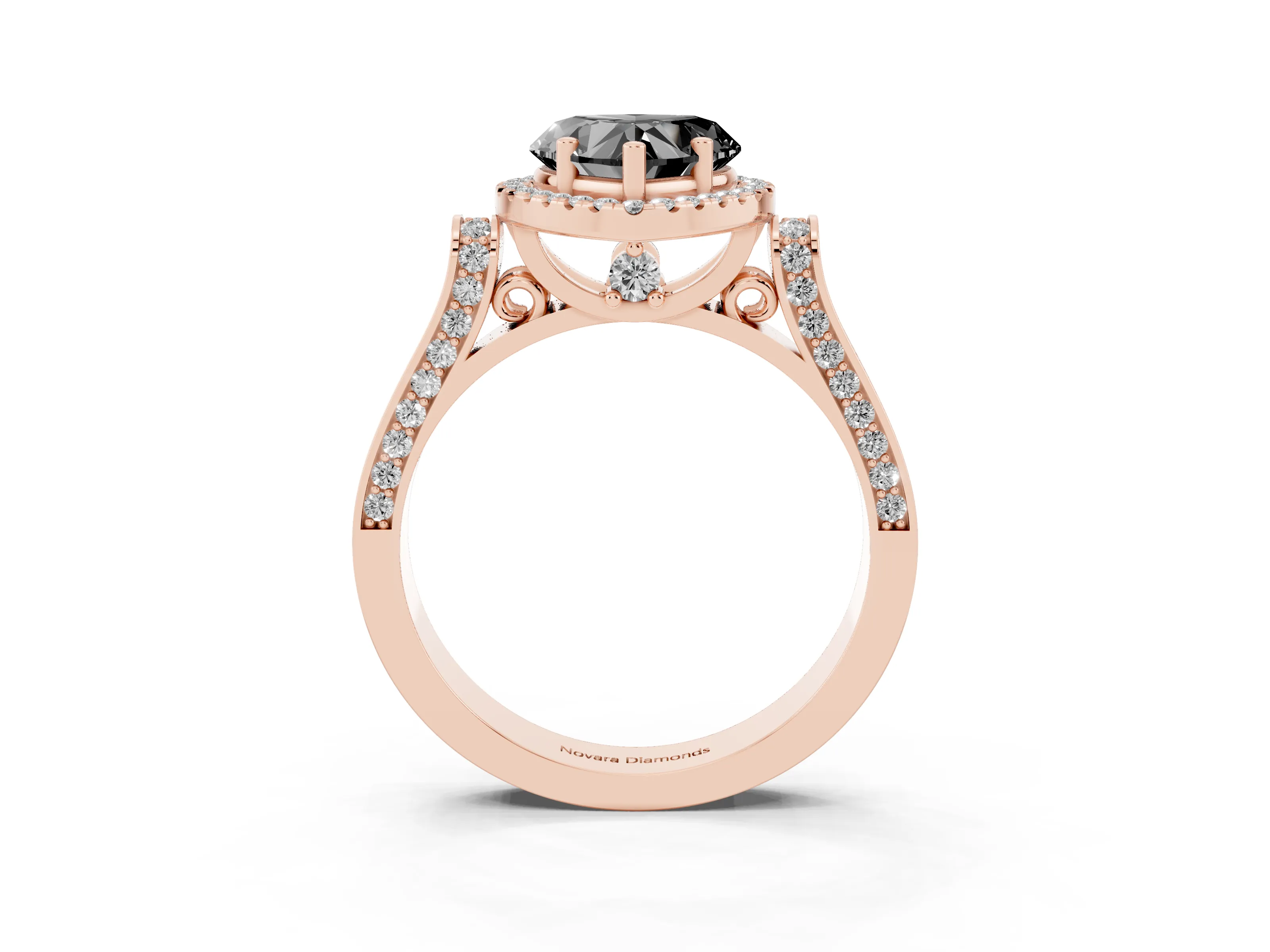 Fancy Black Heart Cut Diamond Halo Ring Set in Rose gold with Twist Band and Pavé Accents