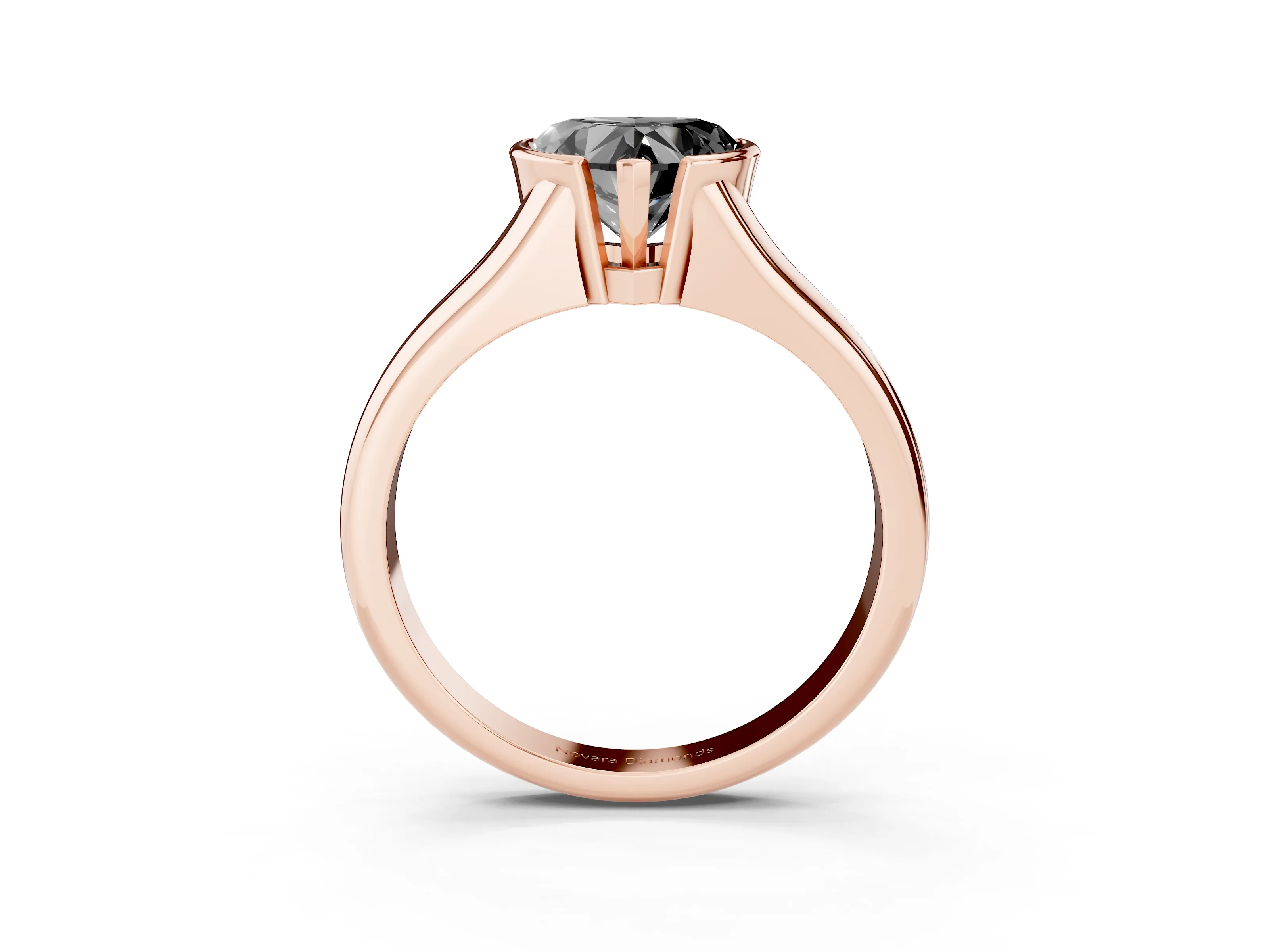 Fancy Black Heart Cut Diamond Solitaire Tension Set Ring Set in Rose gold with Split Shank Band