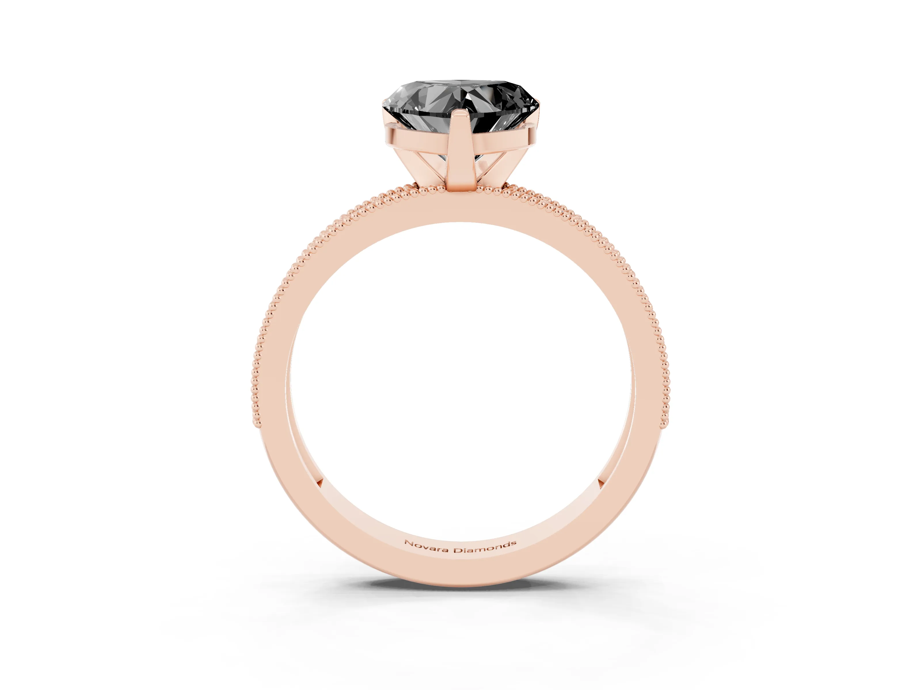 Fancy Black Heart Cut Diamond Milgrain Pavé Engagement Ring Set in Rose gold with Prong Setting