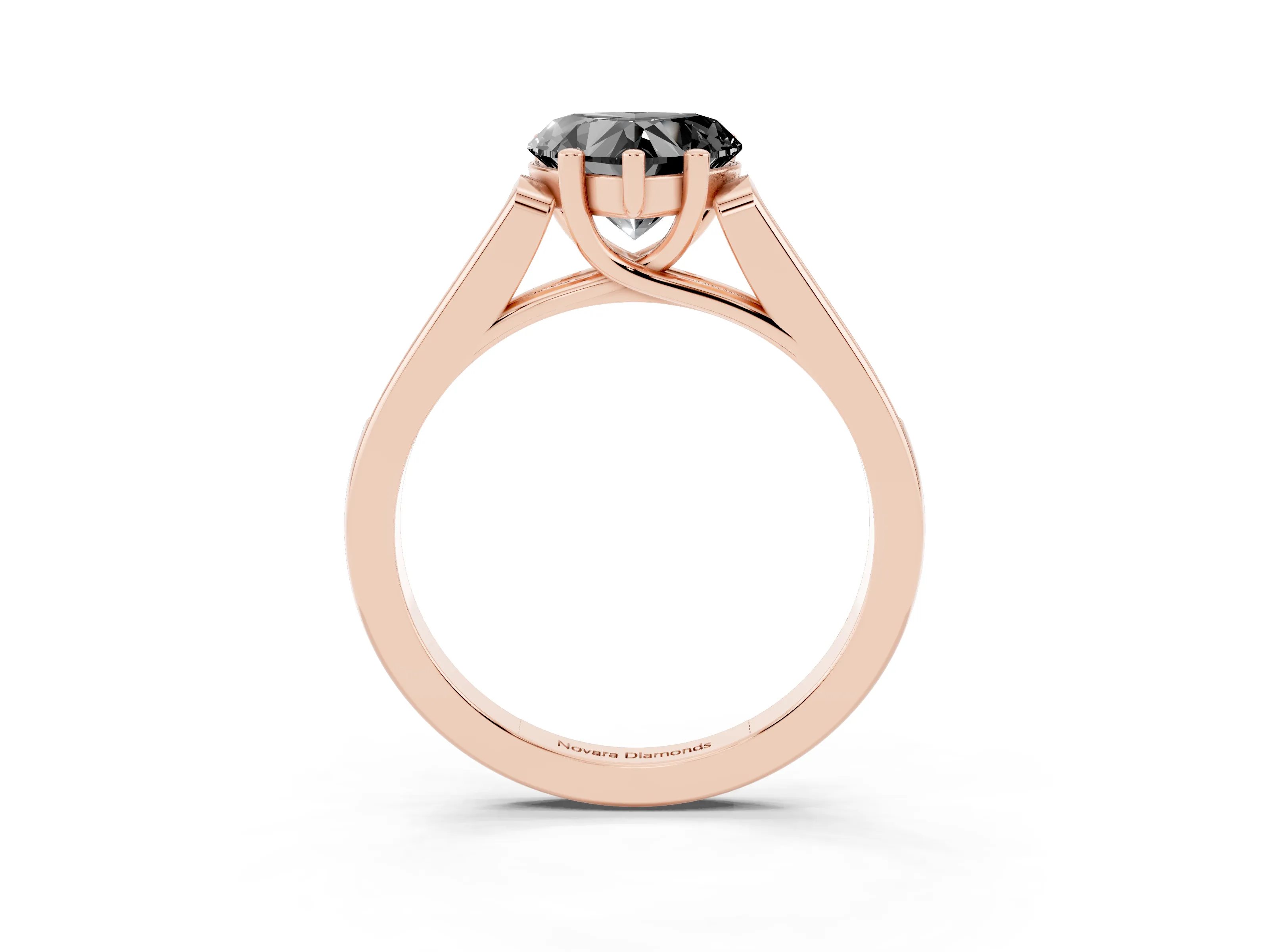 Fancy Black Heart Cut Diamond Solitaire Cathedral Engagement Ring Set in Rose gold with Channel-Set Band and Prong Setting