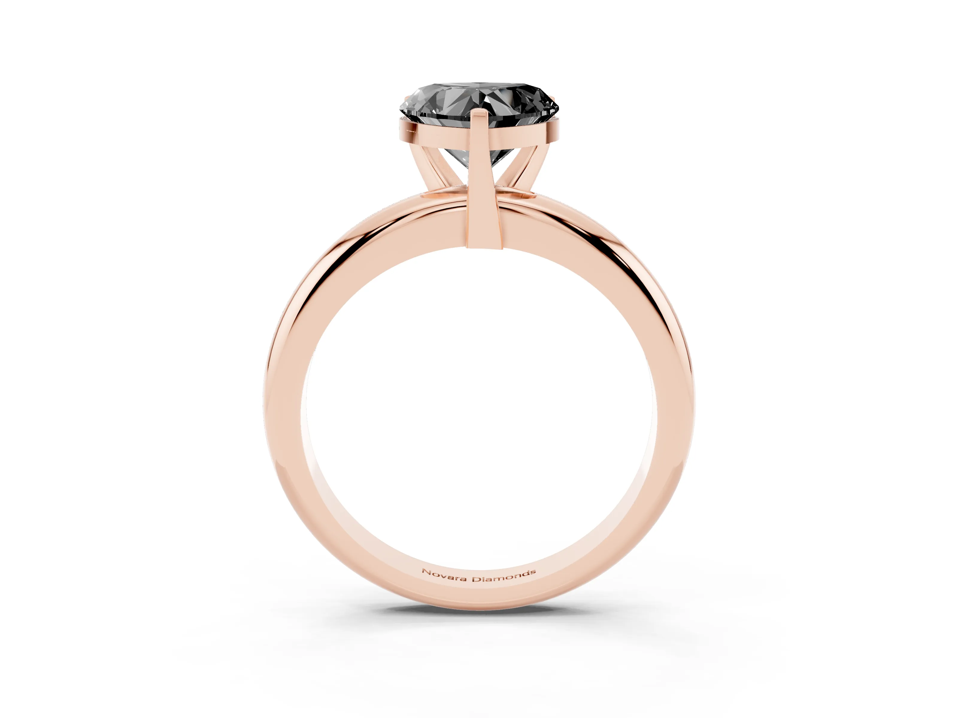 Fancy Black Heart Cut Diamond Solitaire Engagement Ring Set in Rose gold with Round Band and Prong Setting
